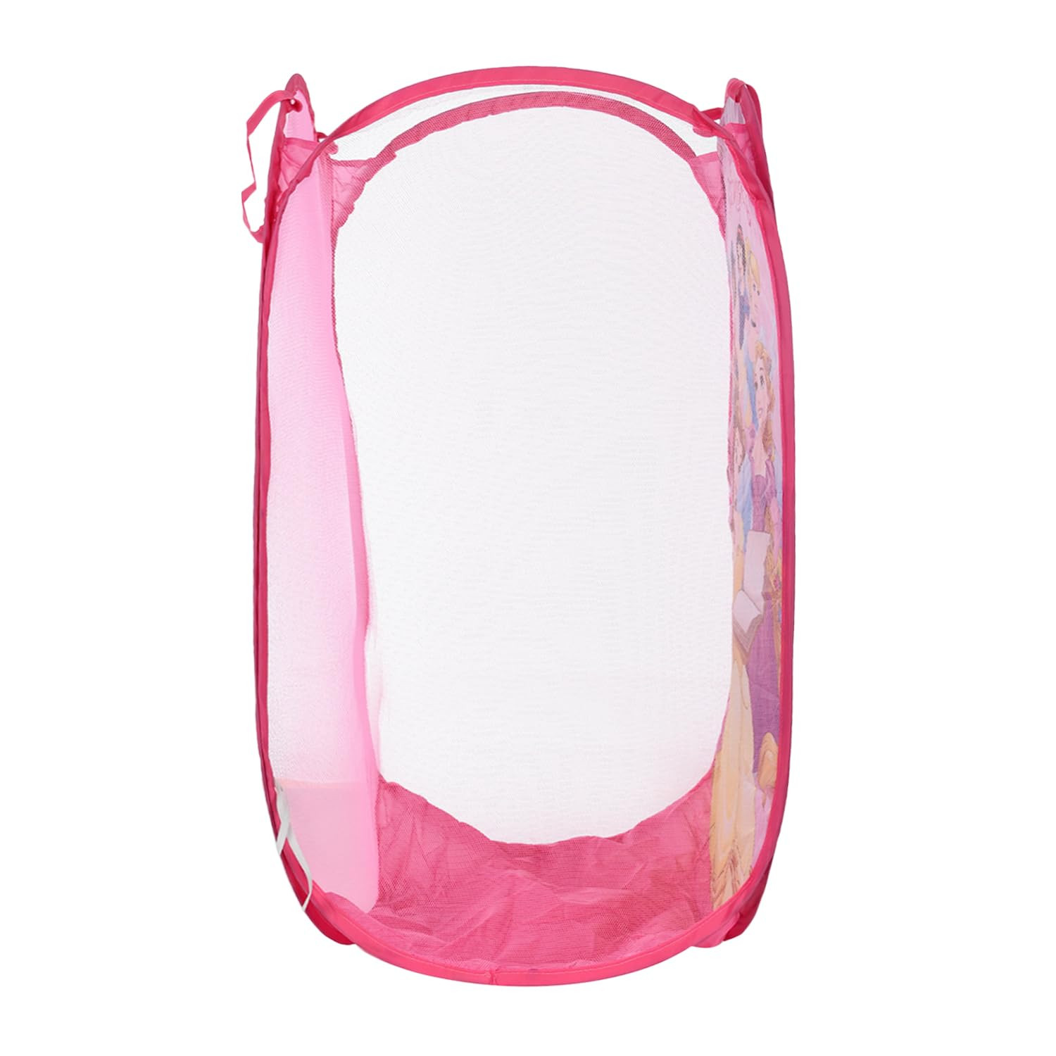 Kuber Industries Laundry Basket | Disney Princess Net Foldable Laundry | Nylon Storage Basket with Handle | Basket for Home | Toy Storage | 30 LTR | Pink