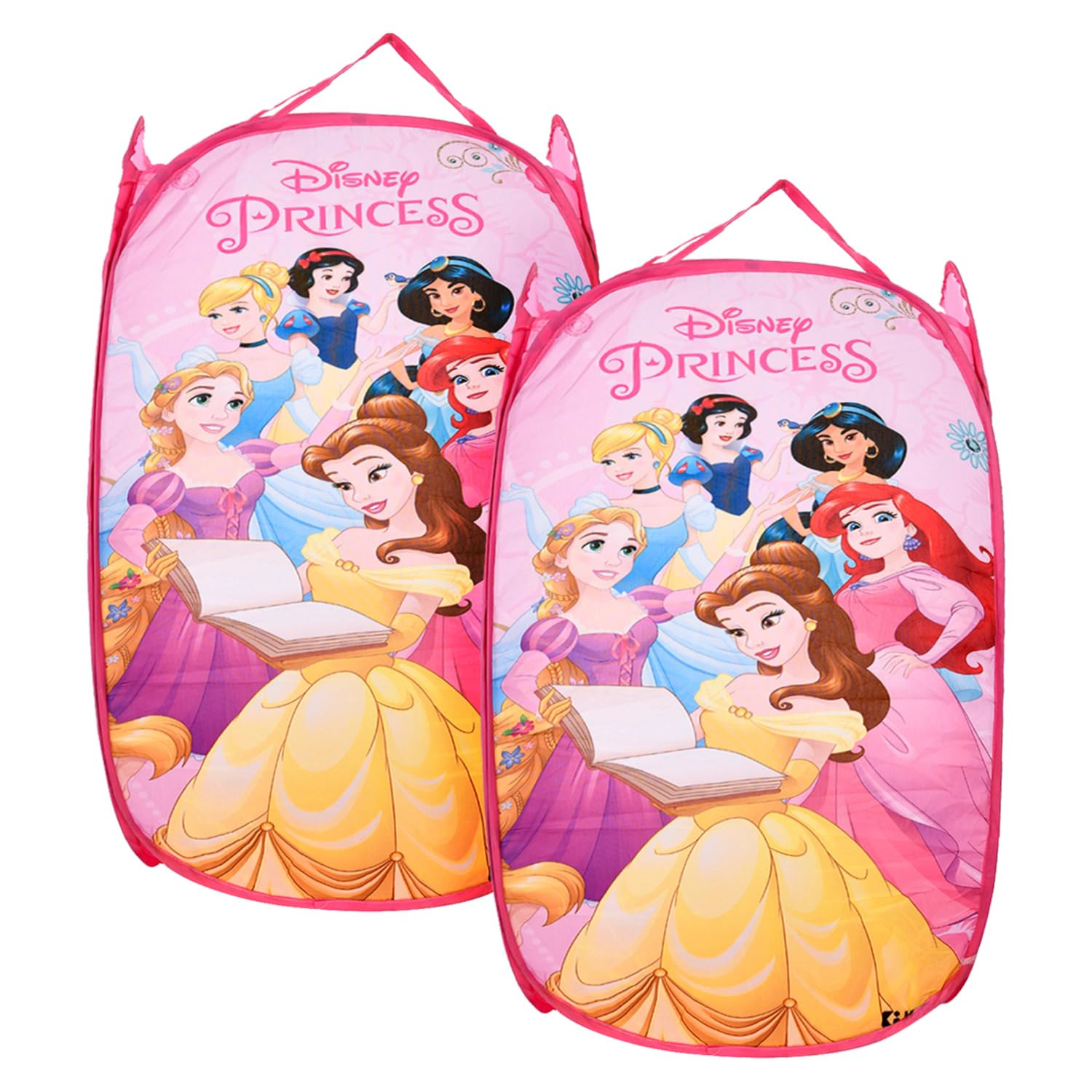 Kuber Industries Laundry Basket | Disney Princess Net Foldable Laundry | Nylon Storage Basket with Handle | Basket for Home | Toy Storage | 30 LTR | Pink
