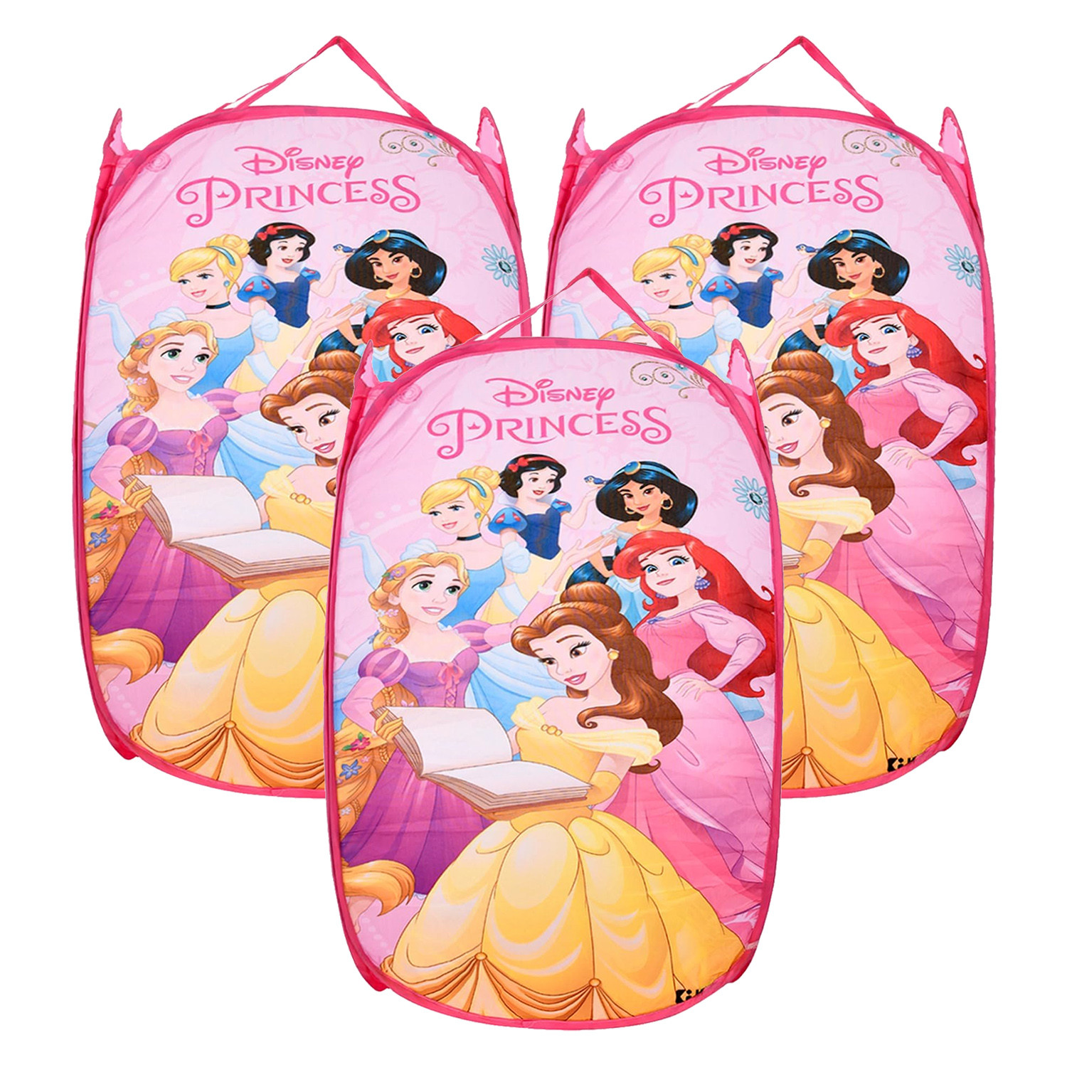 Kuber Industries Laundry Basket | Disney Princess Net Foldable Laundry | Nylon Storage Basket with Handle | Basket for Home | Toy Storage | 30 LTR | Pink