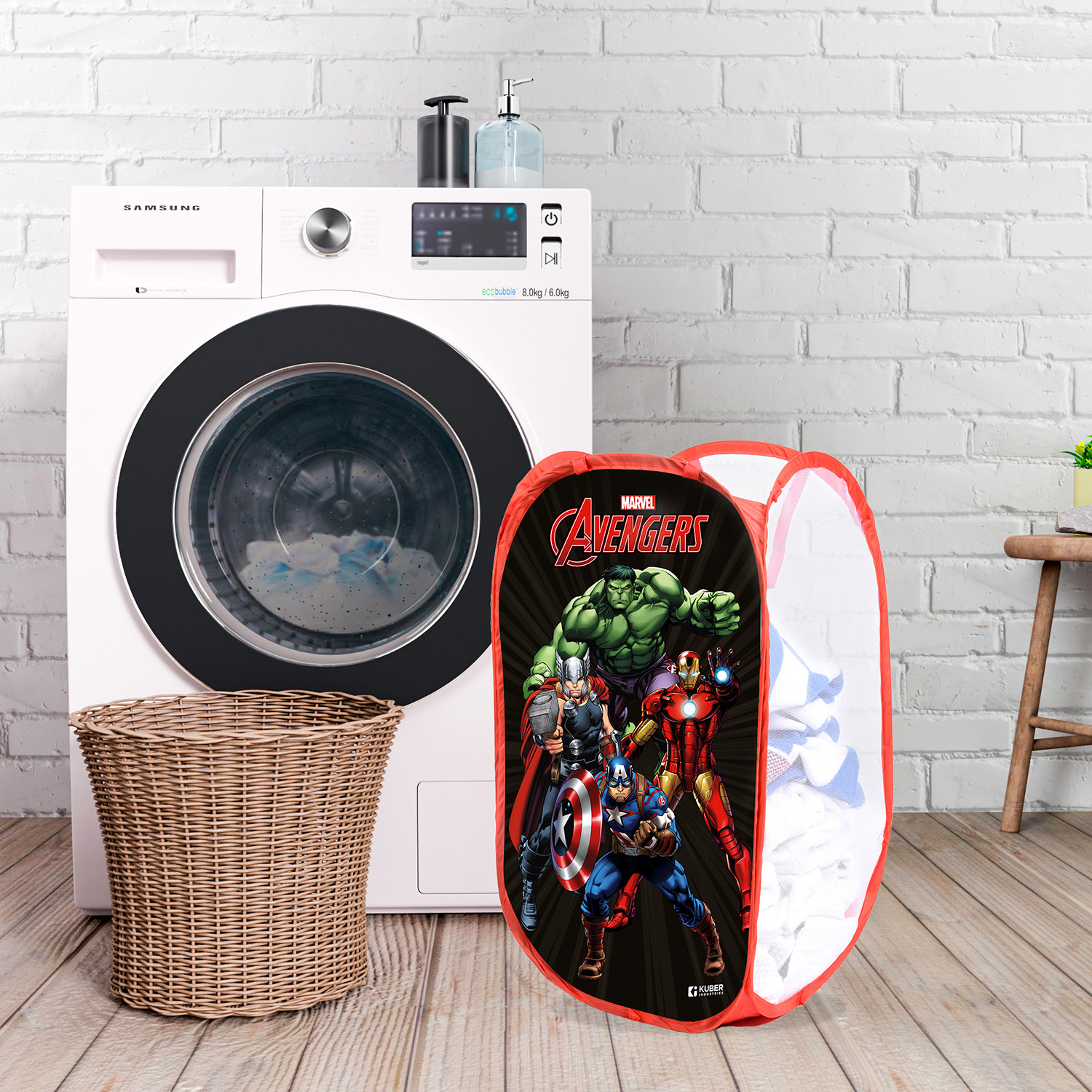 Kuber Industries Laundry Basket | Marvel Avengers & Spiderman Net Foldable Laundry | Nylon Storage Basket with Handle | Toy Storage Basket | 30 LTR | Pack of 2 | Multicolor