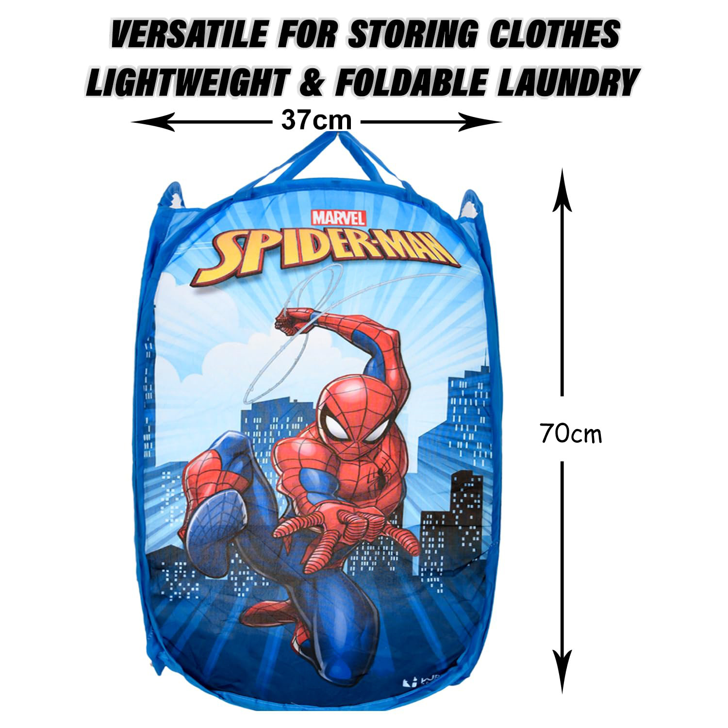 Kuber Industries Laundry Basket | Marvel Spiderman Net Foldable Laundry | Nylon Storage Basket with Handle | Basket for Home | Toy Storage | 30 LTR | Sky Blue