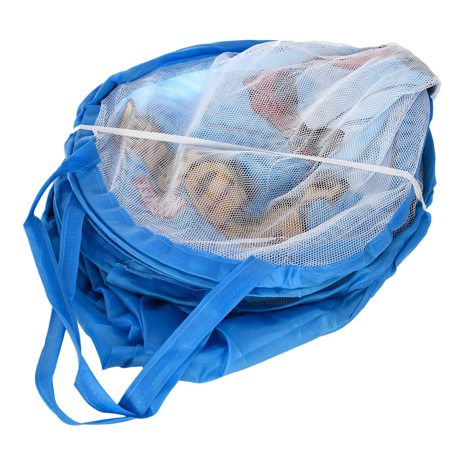 Kuber Industries Laundry Basket | Marvel Spiderman Net Foldable Laundry | Nylon Storage Basket with Handle | Basket for Home | Toy Storage | 30 LTR | Sky Blue