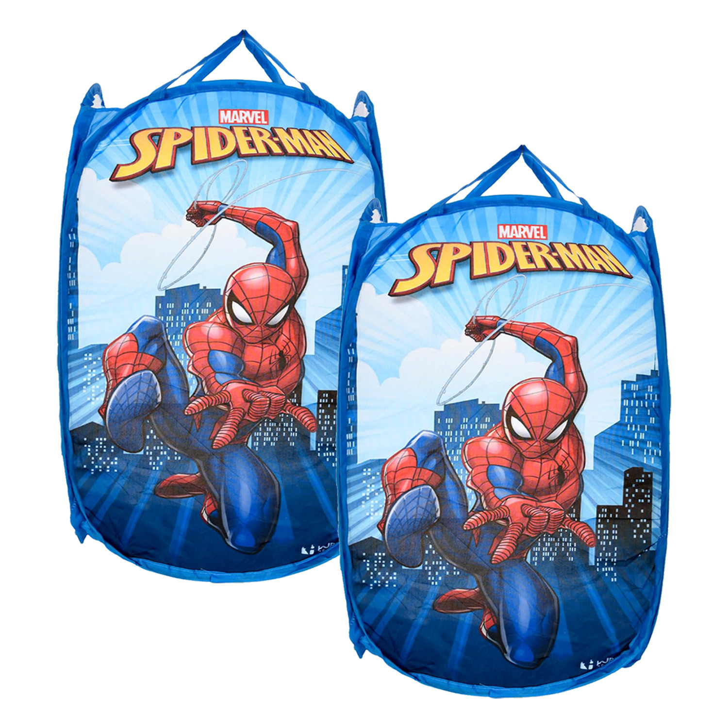 Kuber Industries Laundry Basket | Marvel Spiderman Net Foldable Laundry | Nylon Storage Basket with Handle | Basket for Home | Toy Storage | 30 LTR | Sky Blue