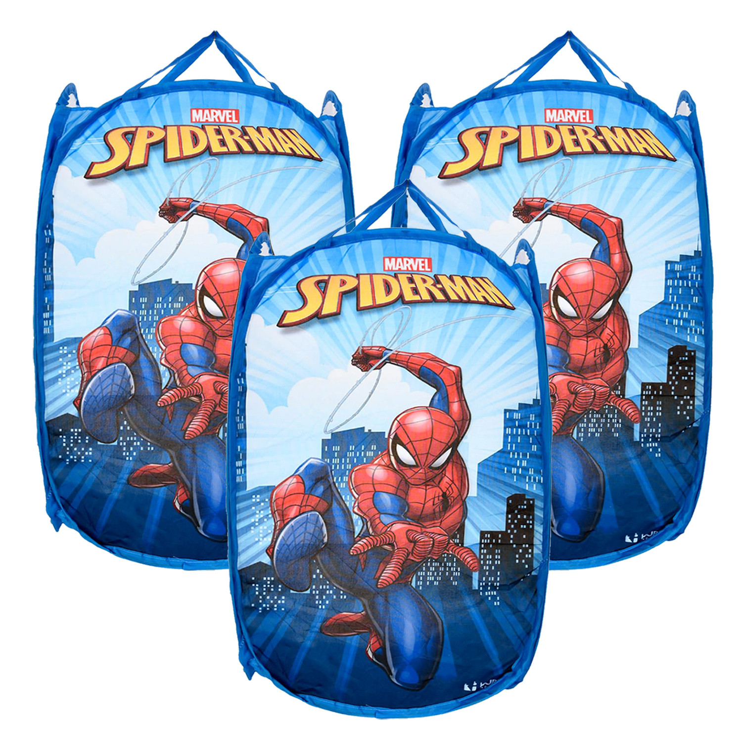 Kuber Industries Laundry Basket | Marvel Spiderman Net Foldable Laundry | Nylon Storage Basket with Handle | Basket for Home | Toy Storage | 30 LTR | Sky Blue