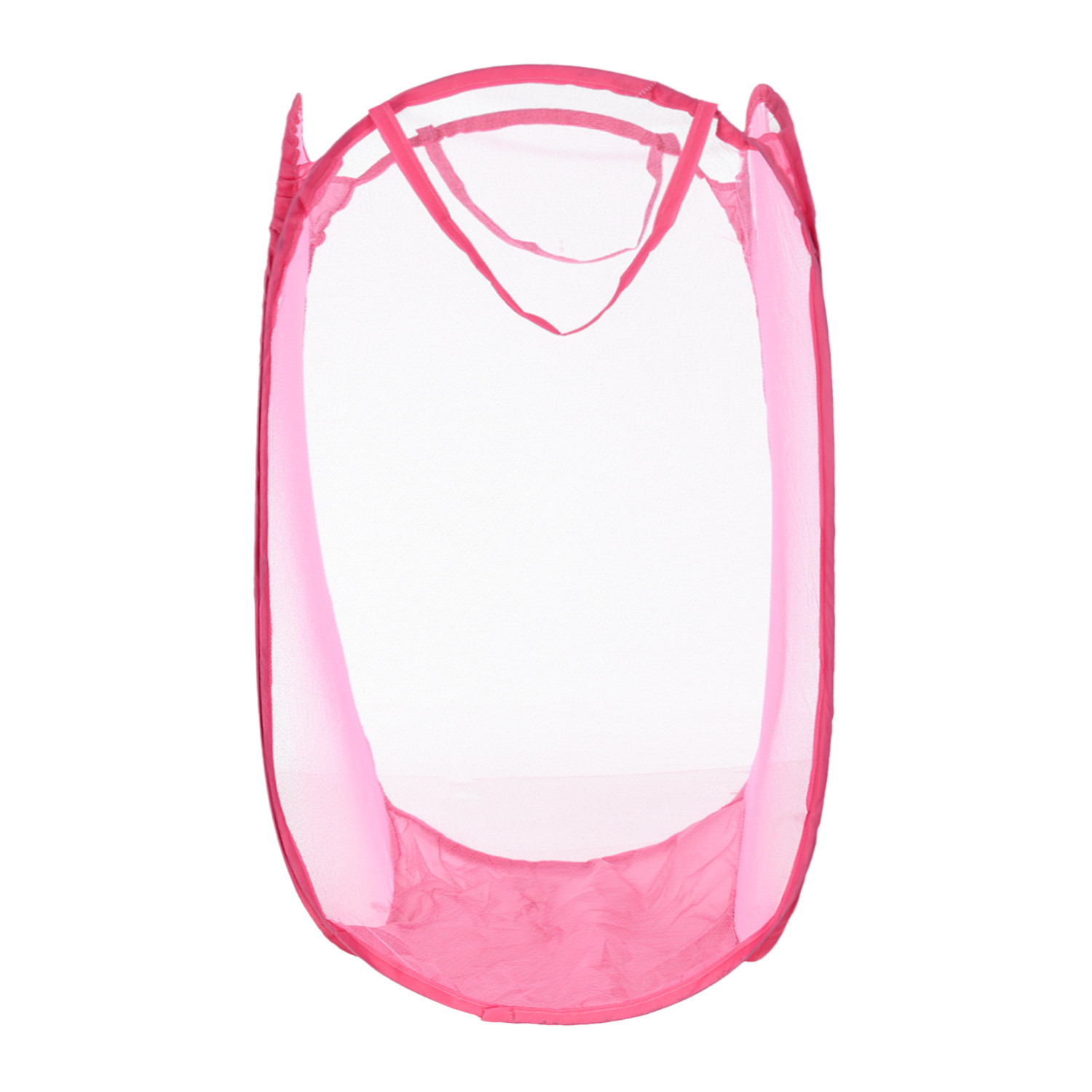 Kuber Industries Laundry Basket | Net Foldable Laundry | Nylon Storage Basket with Handle | Clothes Basket for Home | Hostel | Toy Storage | Pink