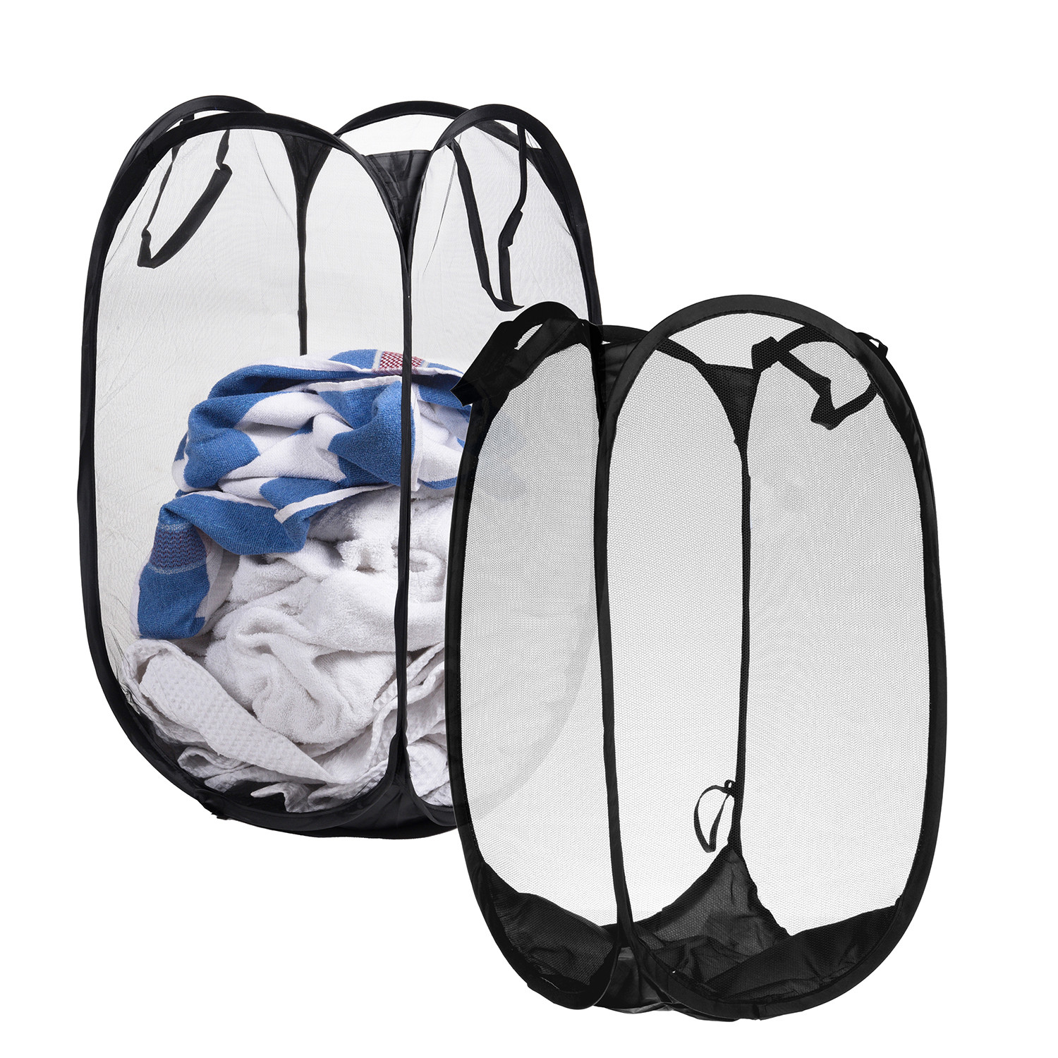 Kuber Industries Laundry Basket | Net Foldable Laundry | Nylon Storage Basket with Handle | Clothes Basket for Home | Toy Storage | 30 LTR | Black