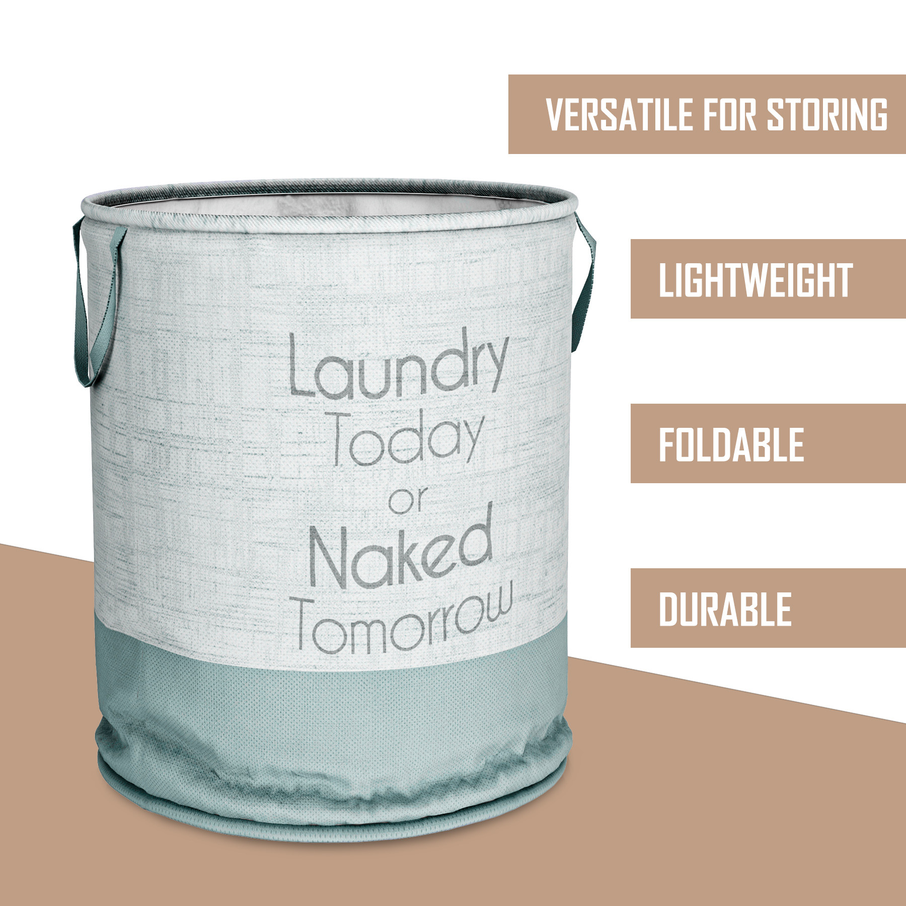 Kuber Industries Laundry Basket  Non-Woven Round Laundry Basket  Clothes Storage Hamper  Foldable Laundry Bag with Handle  Toy Storage Basket  Jute-Print  45 LTR  Gray