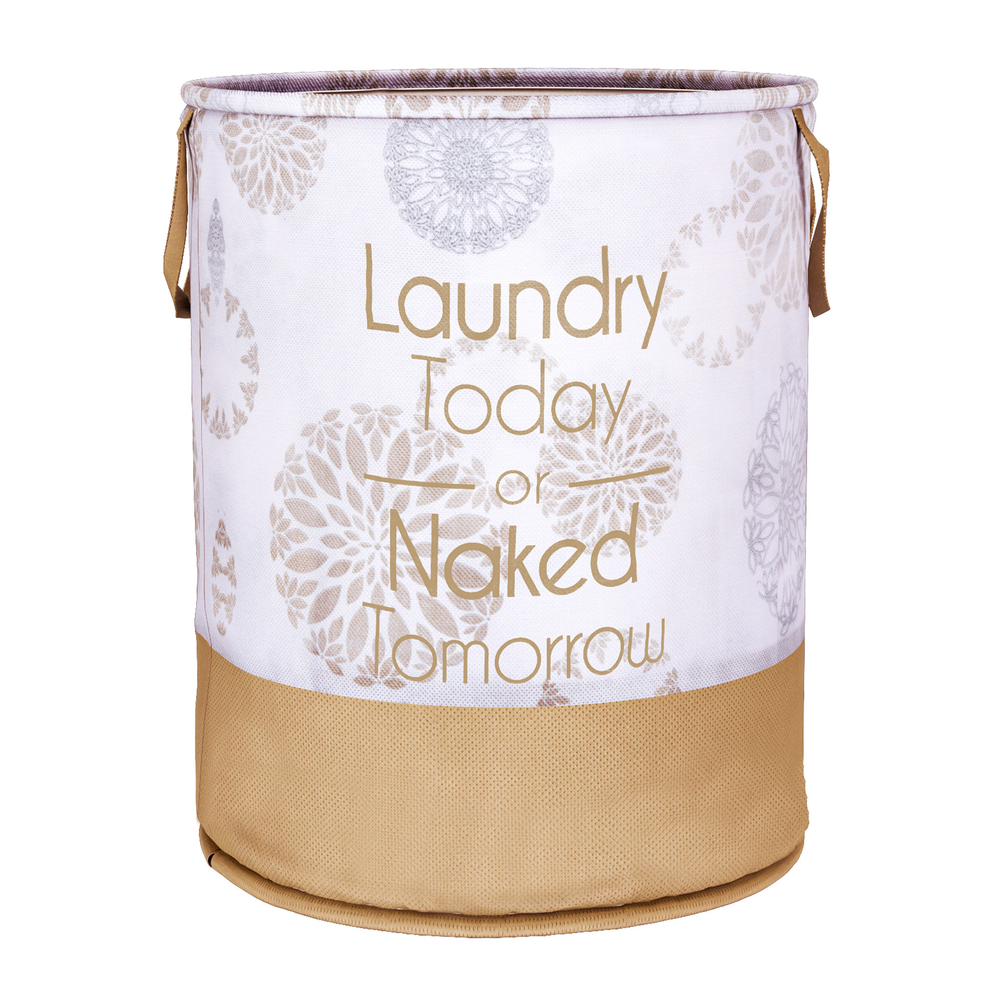 Kuber Industries Laundry Basket | Non-Woven Round Laundry Basket | Clothes Storage Hamper | Foldable Laundry Bag with Handle | Toy Storage Basket | Gola-Print | 45 LTR | White