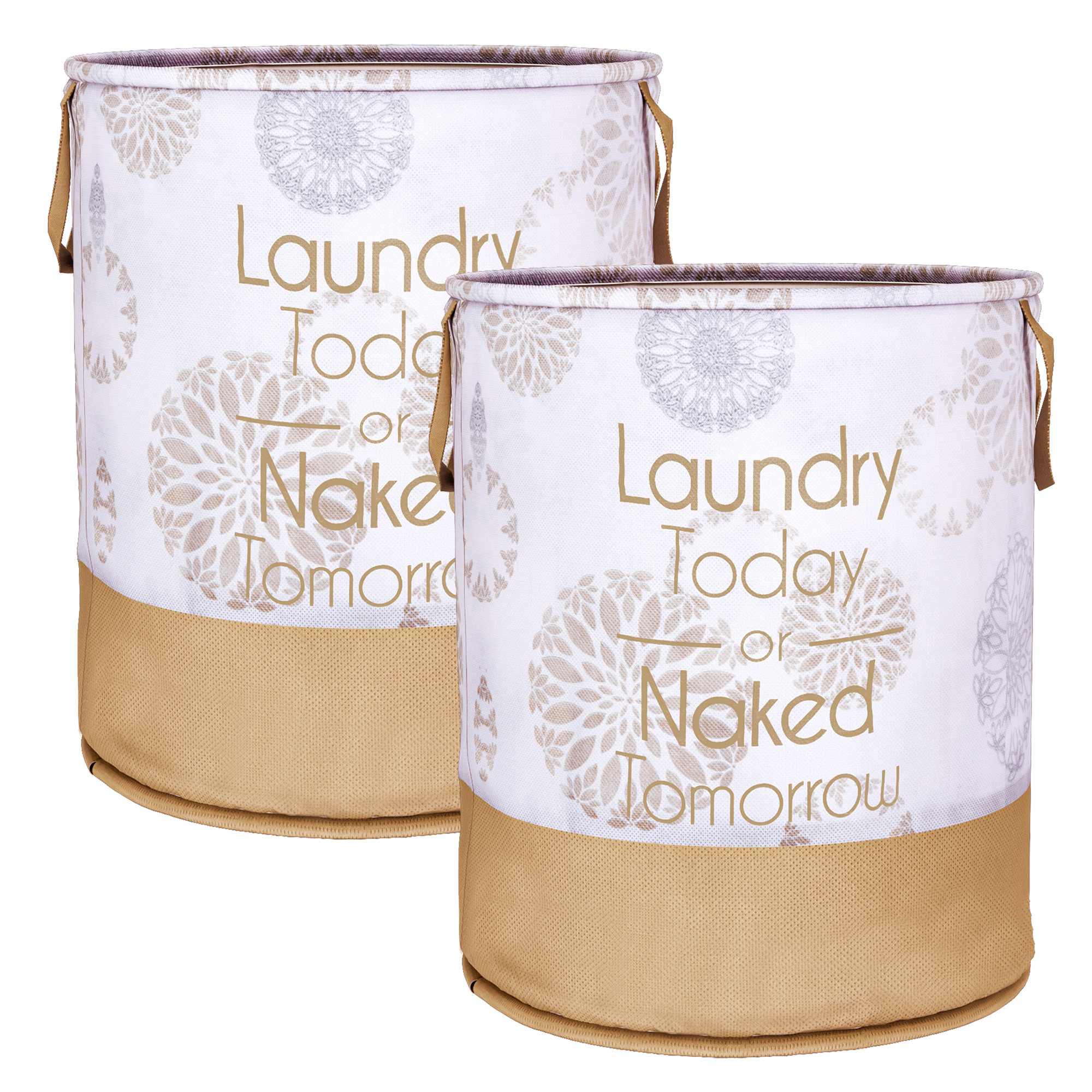 Kuber Industries Laundry Basket | Non-Woven Round Laundry Basket | Clothes Storage Hamper | Foldable Laundry Bag with Handle | Toy Storage Basket | Gola-Print | 45 LTR | White