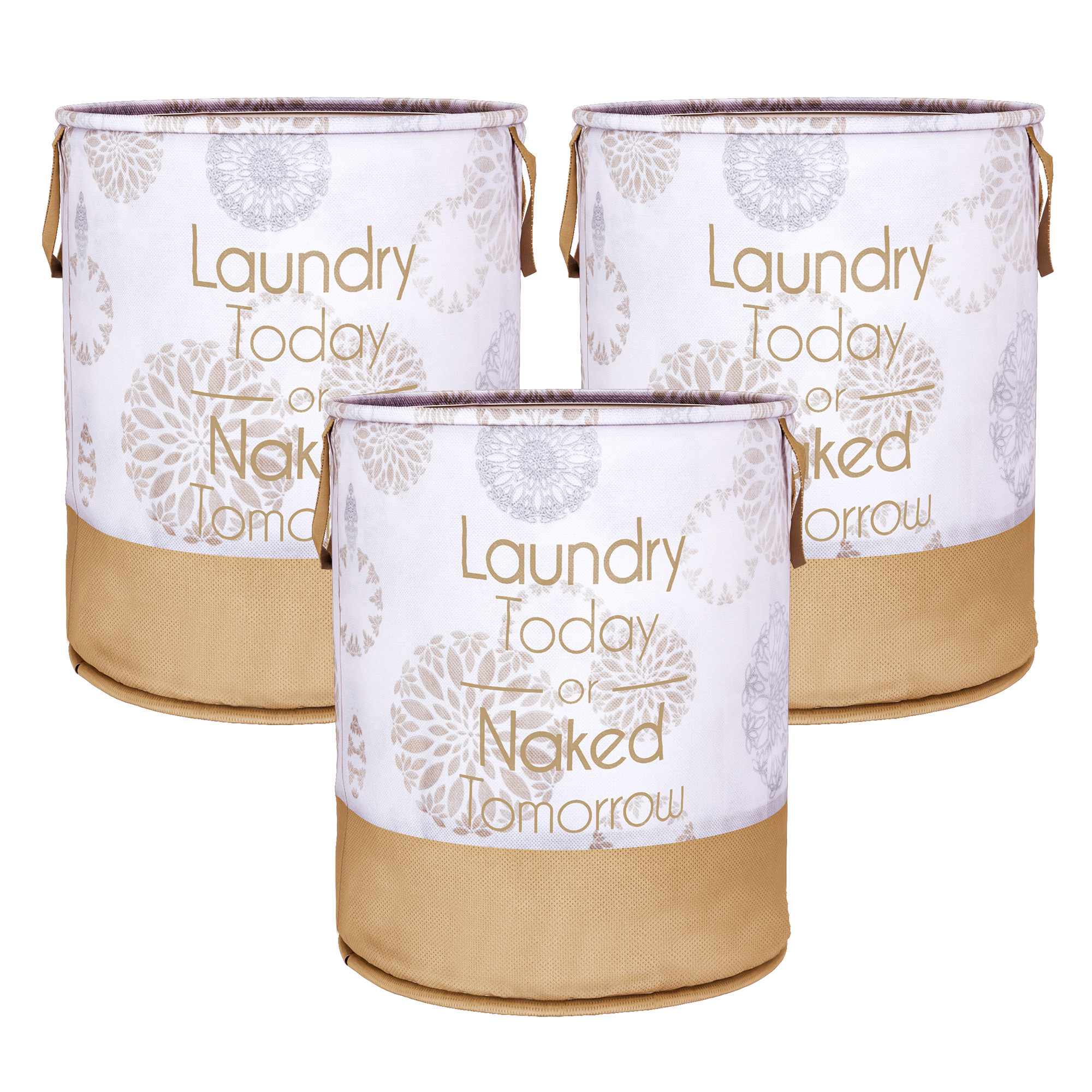 Kuber Industries Laundry Basket | Non-Woven Round Laundry Basket | Clothes Storage Hamper | Foldable Laundry Bag with Handle | Toy Storage Basket | Gola-Print | 45 LTR | White