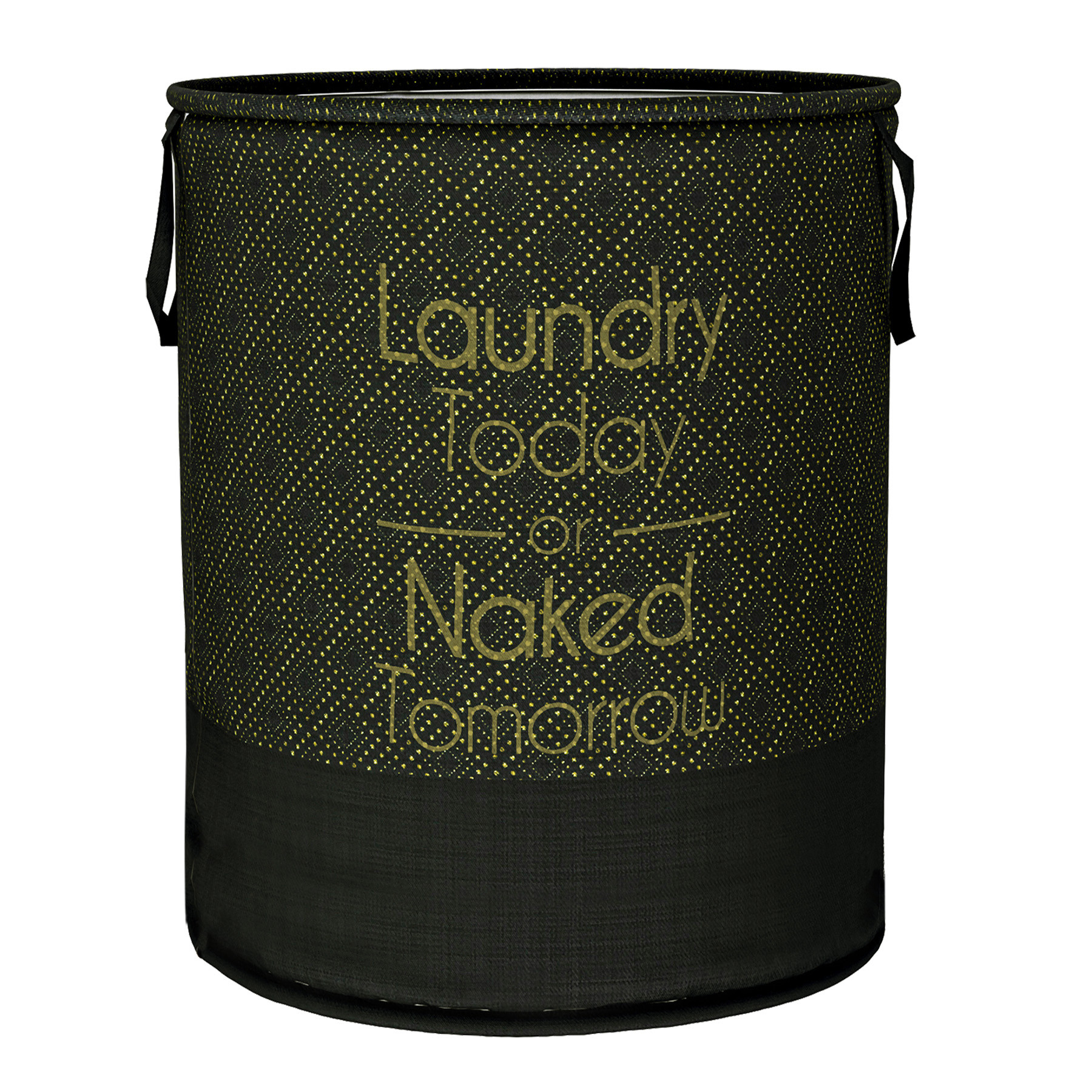 Kuber Industries Laundry Basket | Non-Woven Round Laundry Basket | Clothes Storage Hamper | Foldable Laundry Bag with Handle | Toy Storage Basket | Golden Dot | 45 LTR | Black