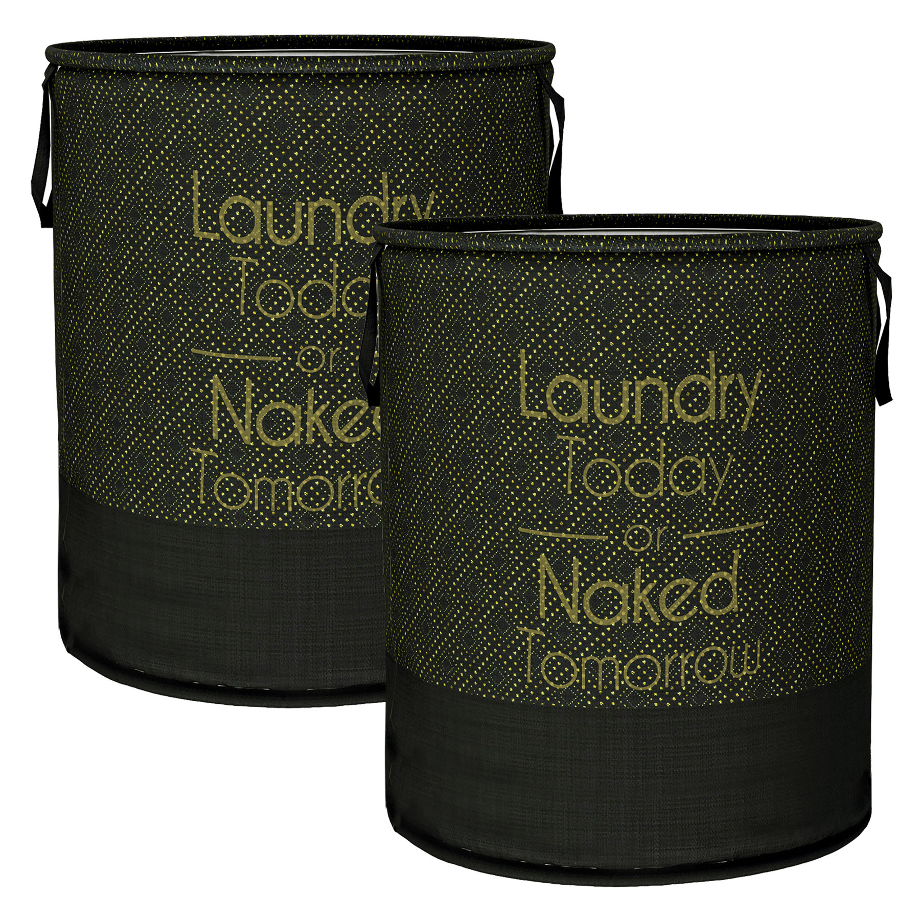 Kuber Industries Laundry Basket | Non-Woven Round Laundry Basket | Clothes Storage Hamper | Foldable Laundry Bag with Handle | Toy Storage Basket | Golden Dot | 45 LTR | Black