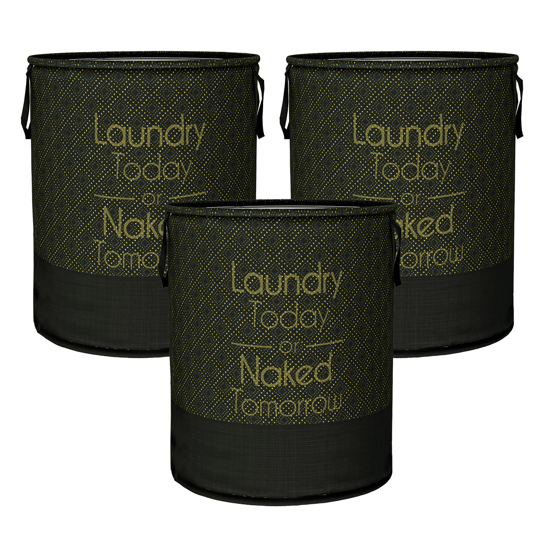 Kuber Industries Laundry Basket | Non-Woven Round Laundry Basket | Clothes Storage Hamper | Foldable Laundry Bag with Handle | Toy Storage Basket | Golden Dot | 45 LTR | Black