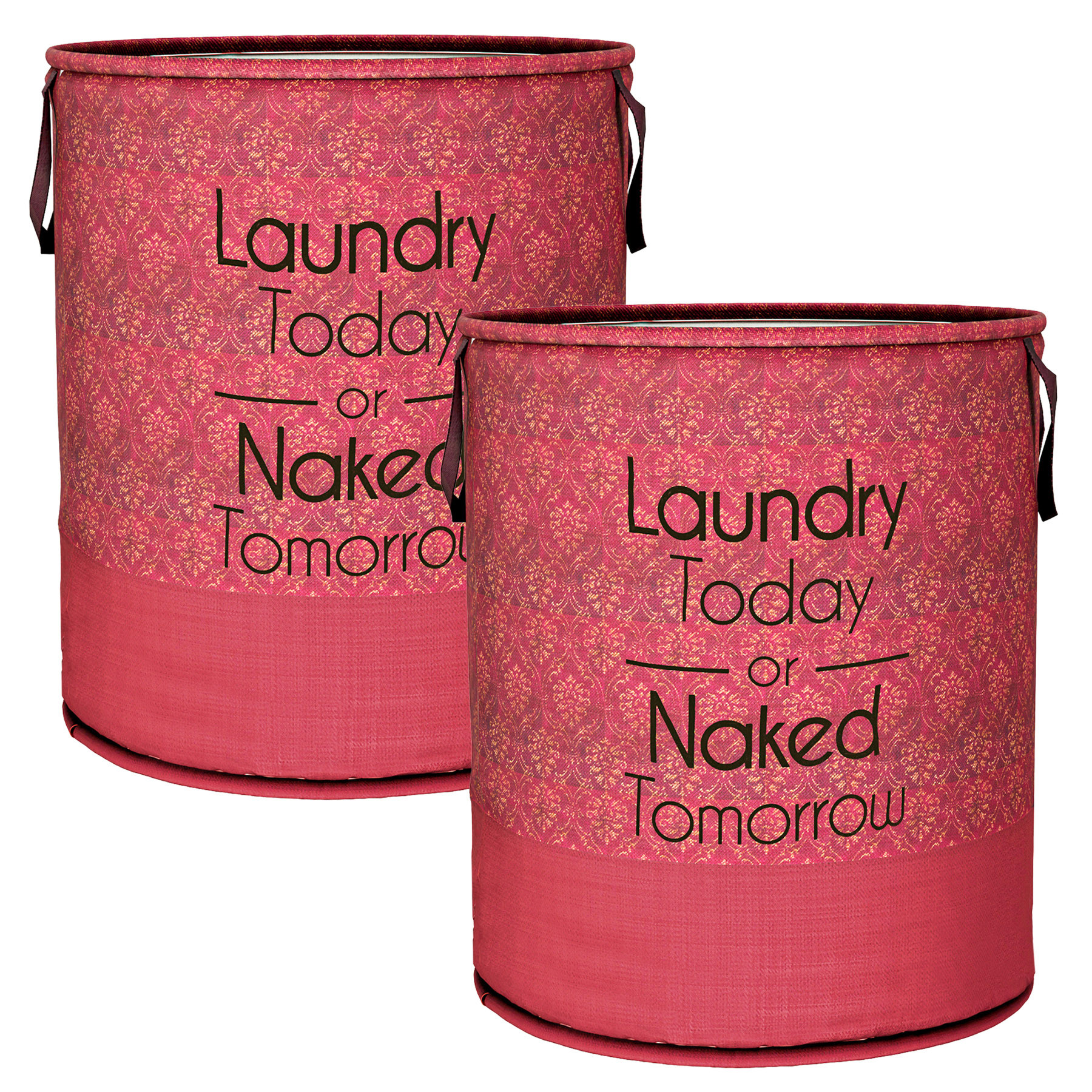 Kuber Industries Laundry Basket | Non-Woven Round Laundry Basket | Clothes Storage Hamper | Foldable Laundry Bag with Handle | Toy Storage Basket | Golden-Print | 45 LTR | Maroon