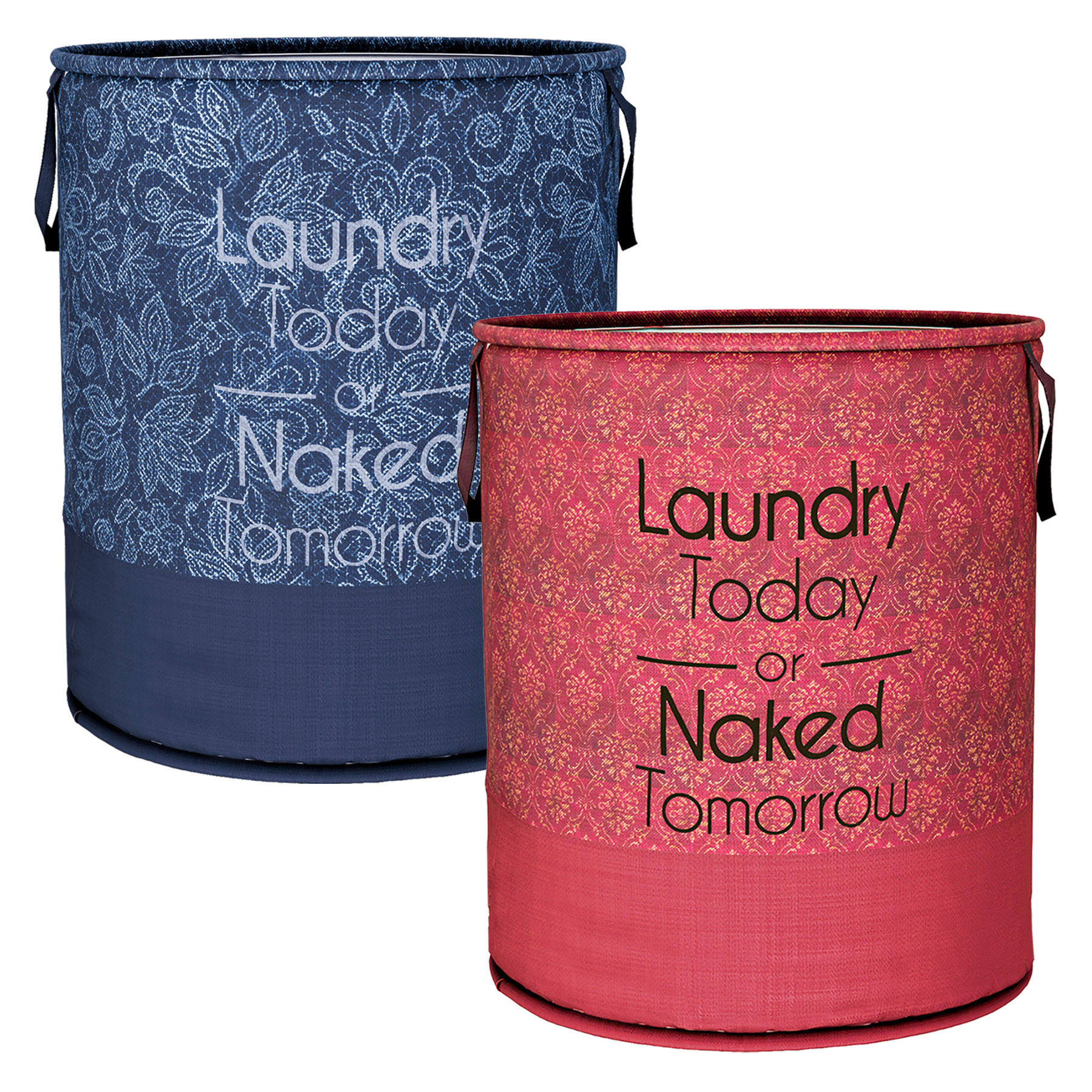 Kuber Industries Laundry Basket | Non-Woven Round Laundry Basket | Clothes Storage Hamper | Foldable Laundry Bag with Handle | Toy Storage Basket | 45 LTR | Pack of 2 | Multicolor