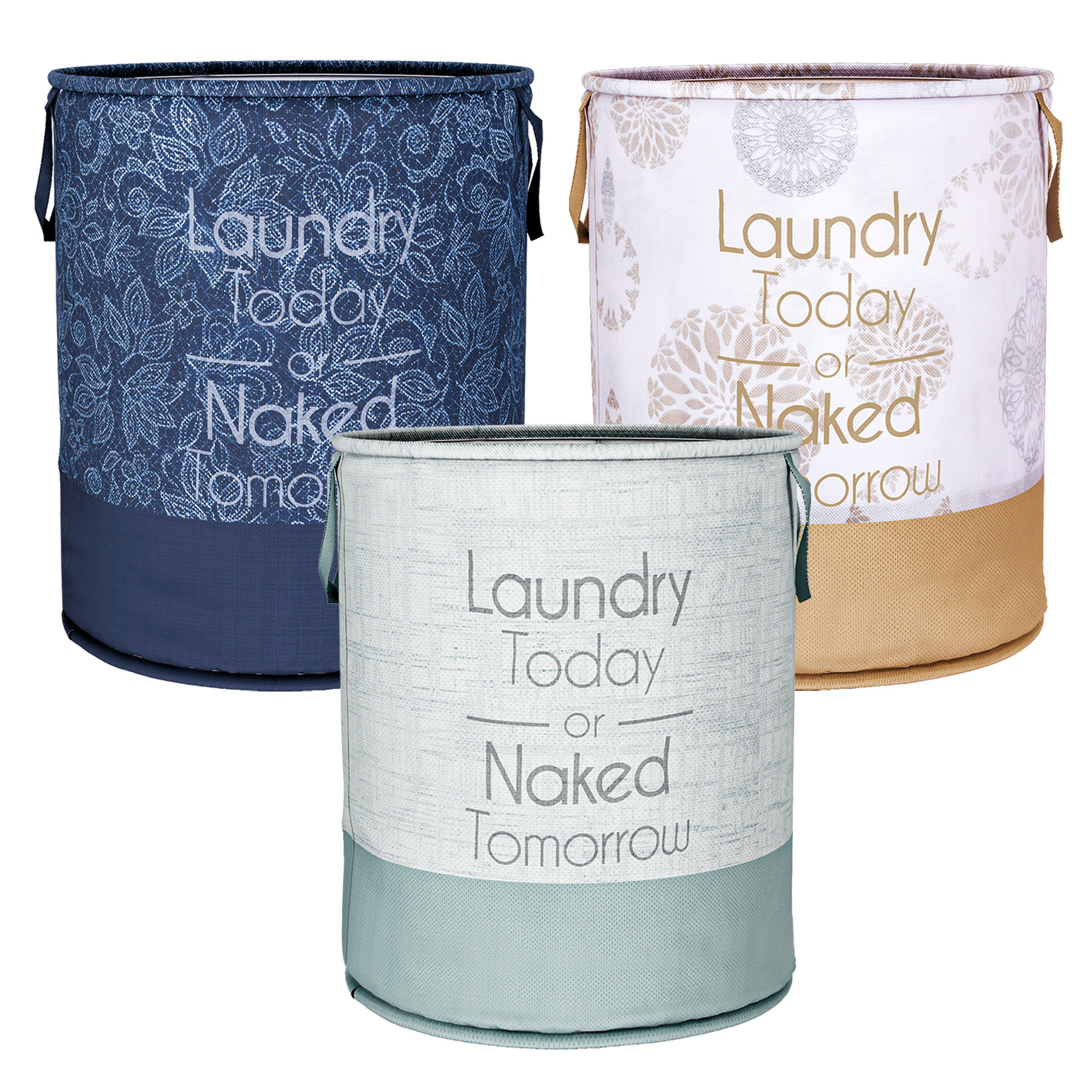 Kuber Industries Laundry Basket | Non-Woven Round Laundry Basket | Clothes Storage Hamper | Foldable Laundry Bag with Handle | Toy Storage Basket | 45 LTR | Pack of 3 | Multicolor