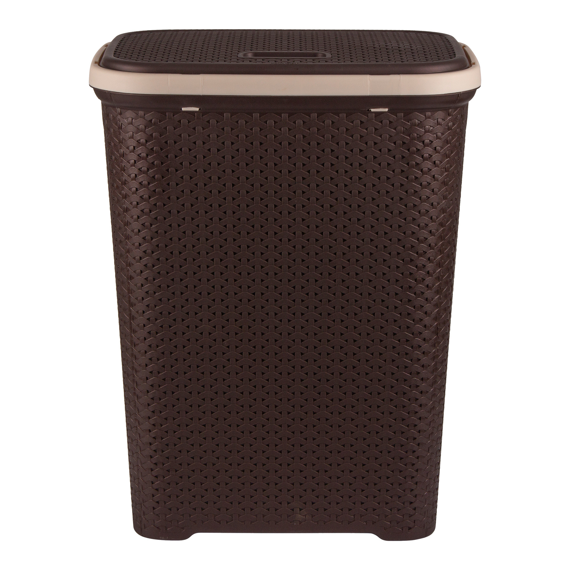 Kuber Industries Laundry Basket | Plastic Cloth Storage Hamper | Laundry Storage Basket with Lid | Laundry Basket For Bathroom | Storage Organizer | ELEGANCE | Brown