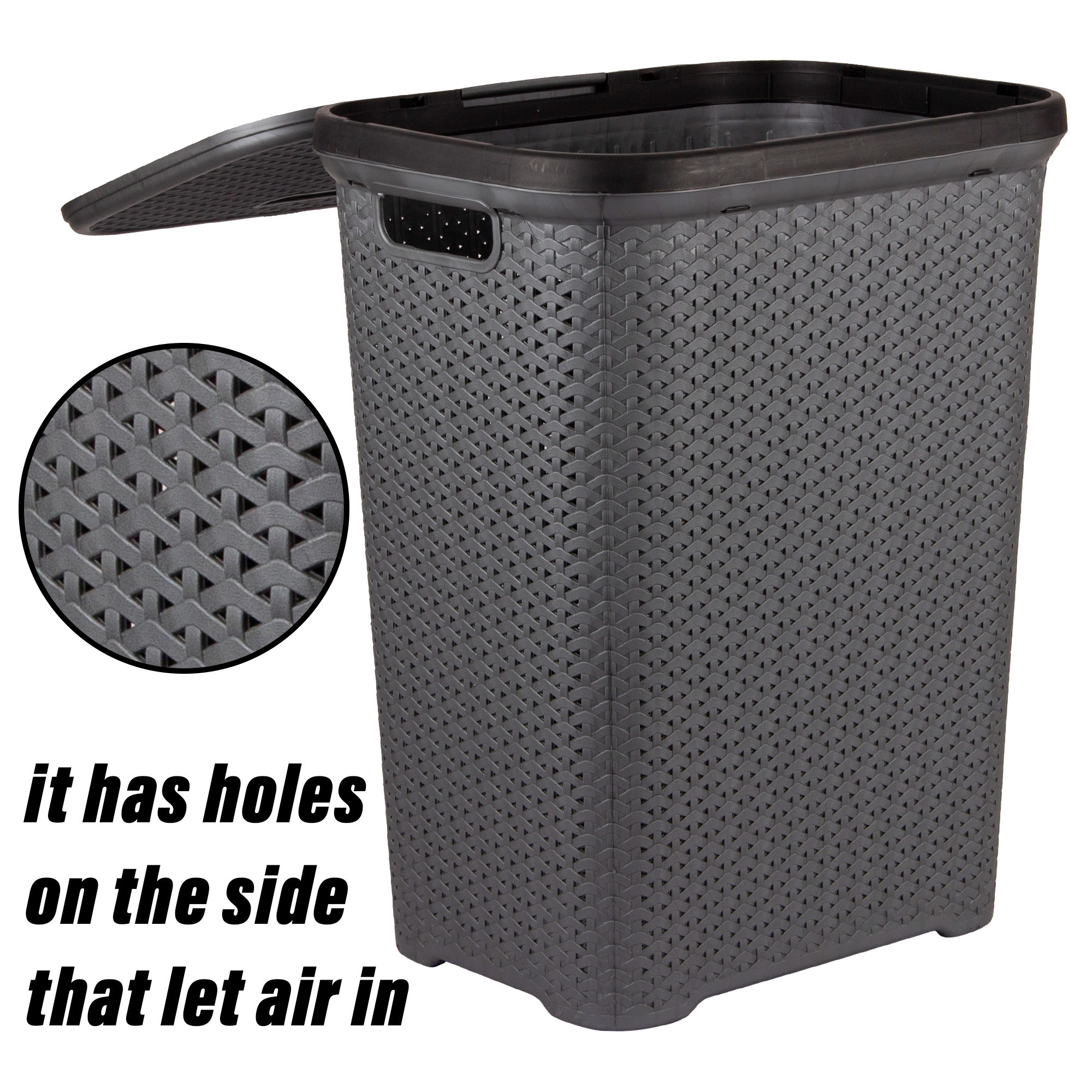 Kuber Industries Laundry Basket | Plastic Cloth Storage Hamper | Laundry Storage Basket with Lid | Laundry Basket For Bathroom | Storage Organizer | ELEGANCE | Gray