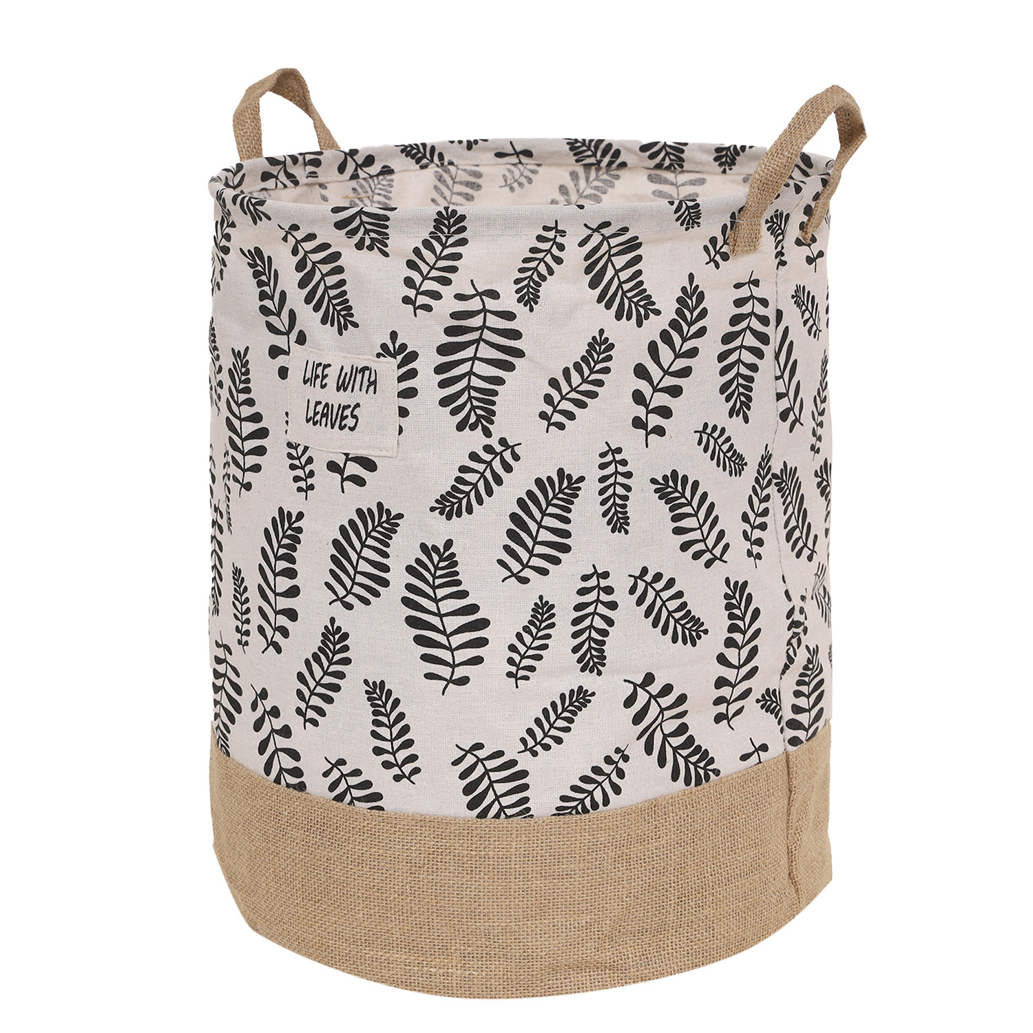 Kuber Industries Laundry Basket | Round Foldable Laundry Basket | Flower Gol Jute Storage Bag | Clothes Basket for Home | Toy Storage Basket | 45 LTR | Brown