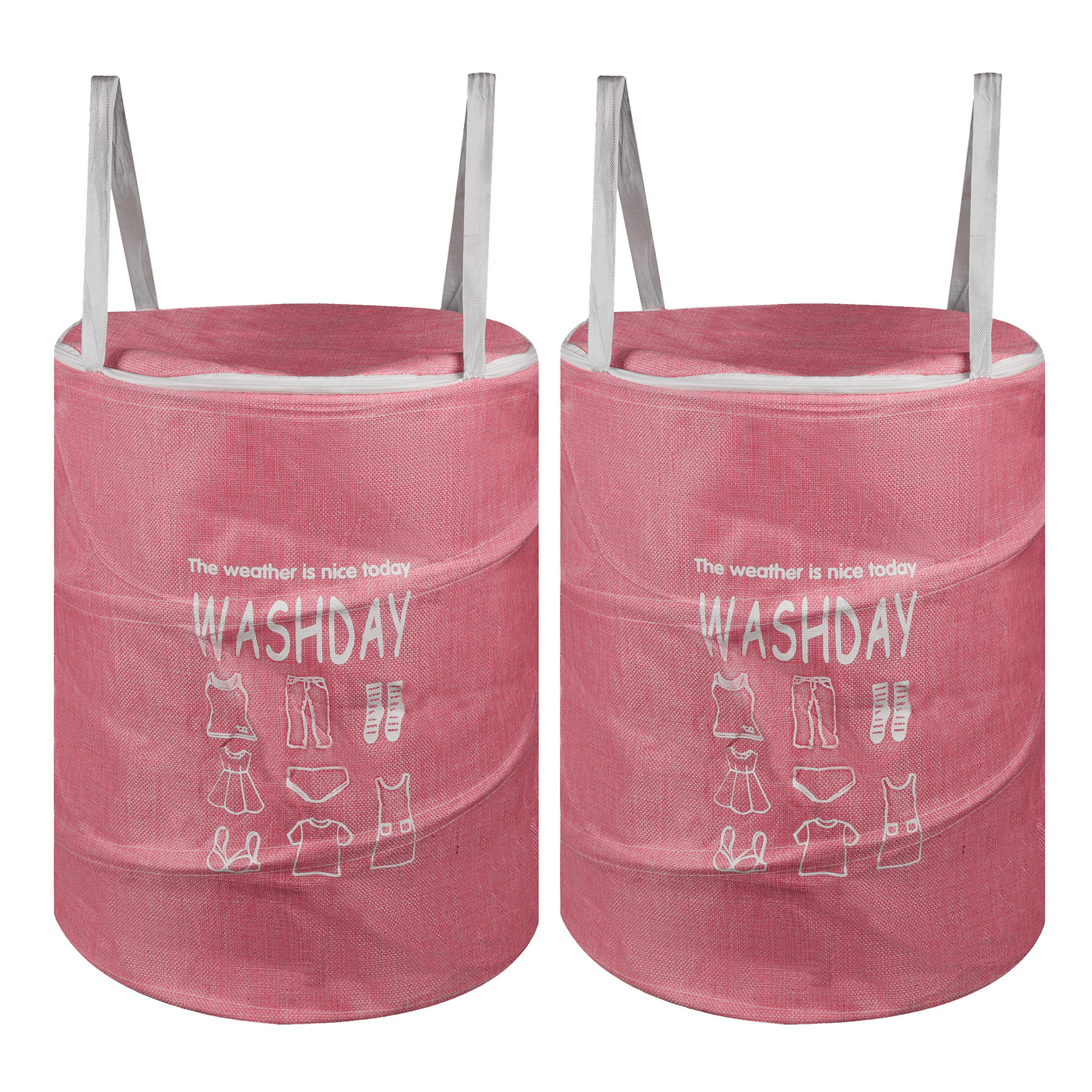 Kuber Industries Laundry Basket | Round Foldable Laundry Basket | Jute Storage Bag with Button Handles | Clothes Basket for Home | Toy Storage Basket | 45 LTR | Pink