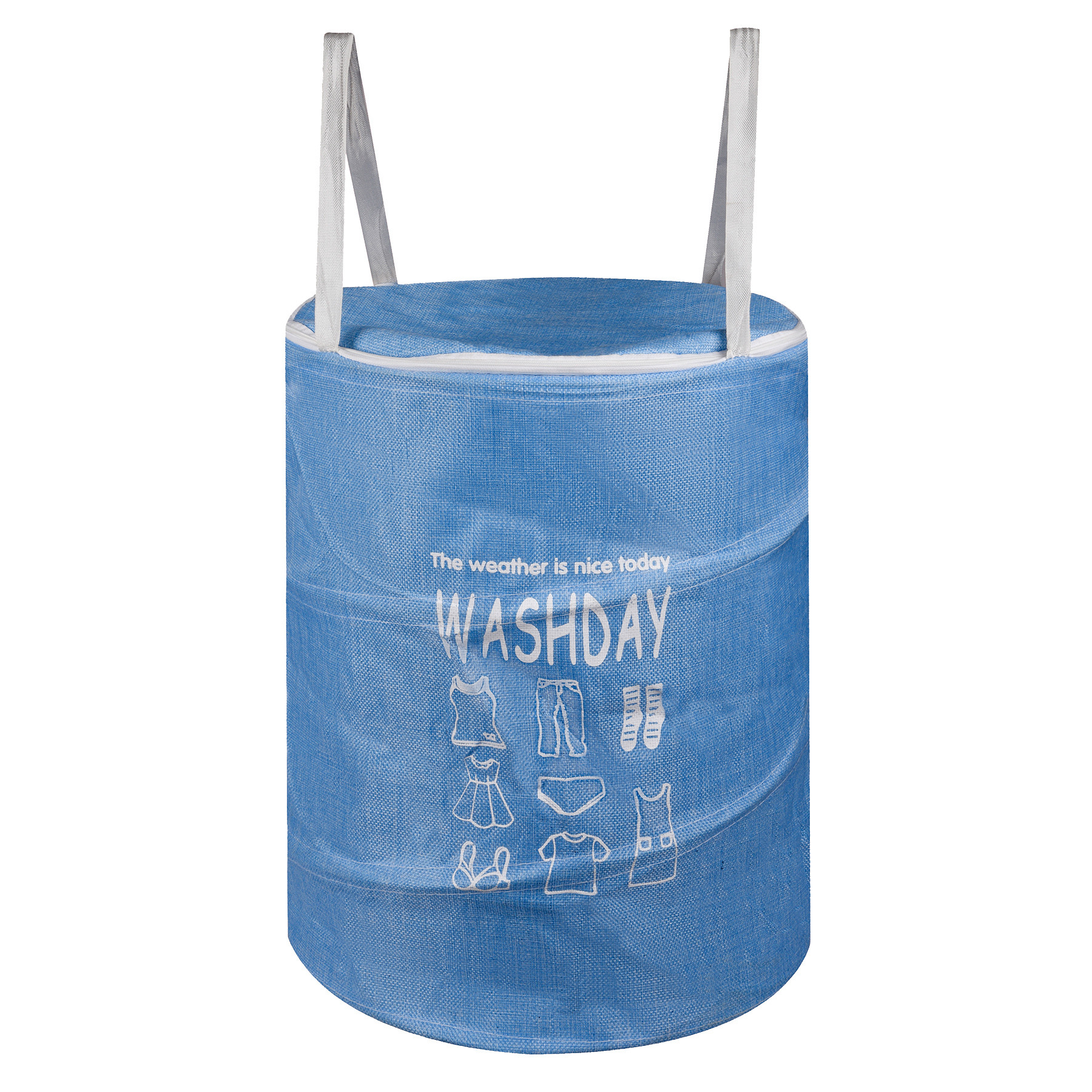 Kuber Industries Laundry Basket | Round Foldable Laundry Basket | Jute Storage Bag with Button Handles | Clothes Basket for Home | Toy Storage Basket | 45 LTR | Blue