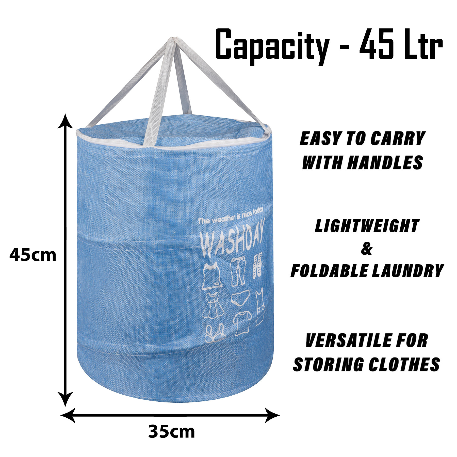 Kuber Industries Laundry Basket | Round Foldable Laundry Basket | Jute Storage Bag with Button Handles | Clothes Basket for Home | Toy Storage Basket | 45 LTR | Blue