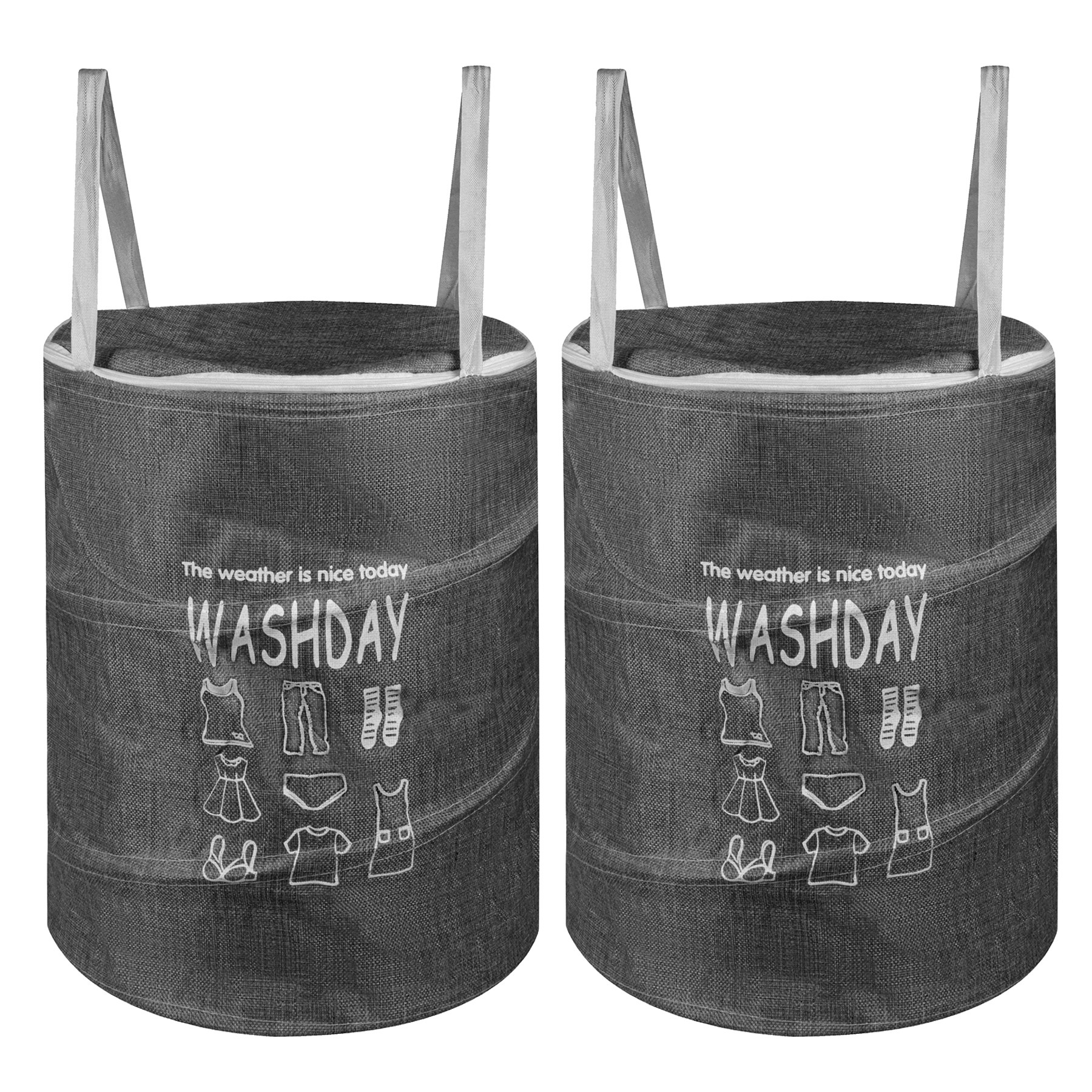 Kuber Industries Laundry Basket | Round Foldable Laundry Basket | Jute Storage Bag with Button Handles | Clothes Basket for Home | Toy Storage Basket | 45 LTR | Gray