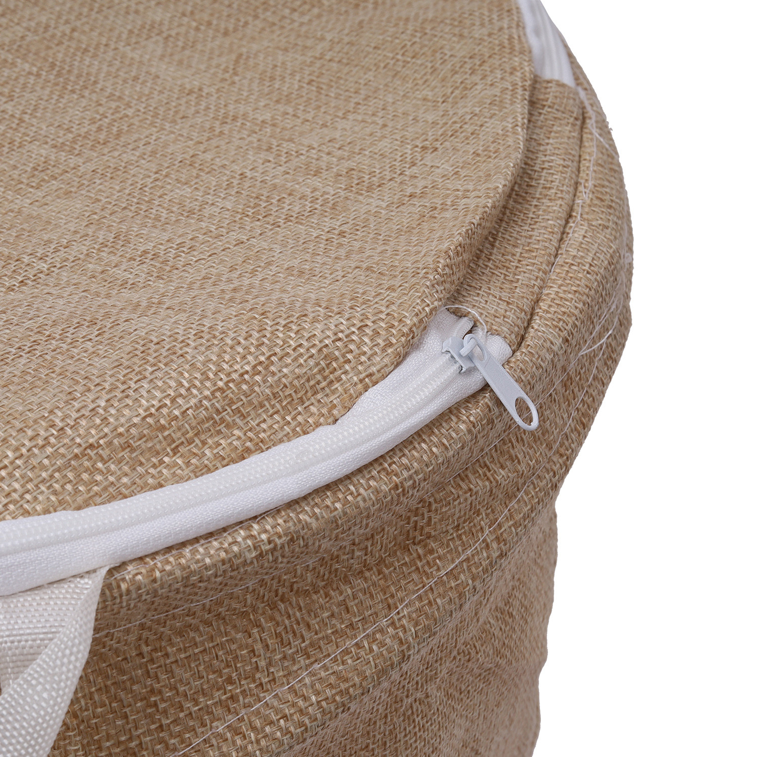 Kuber Industries Laundry Basket | Round Foldable Laundry Basket | Jute Storage Bag with Button Handles | Clothes Basket for Home | Toy Storage Basket | 45 LTR | Beige