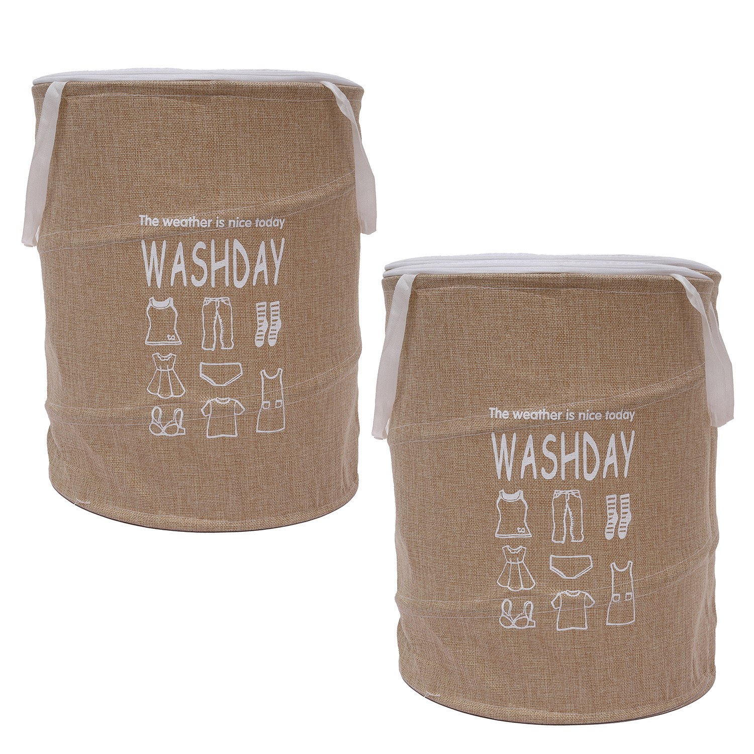 Kuber Industries Laundry Basket | Round Foldable Laundry Basket | Jute Storage Bag with Button Handles | Clothes Basket for Home | Toy Storage Basket | 45 LTR | Beige
