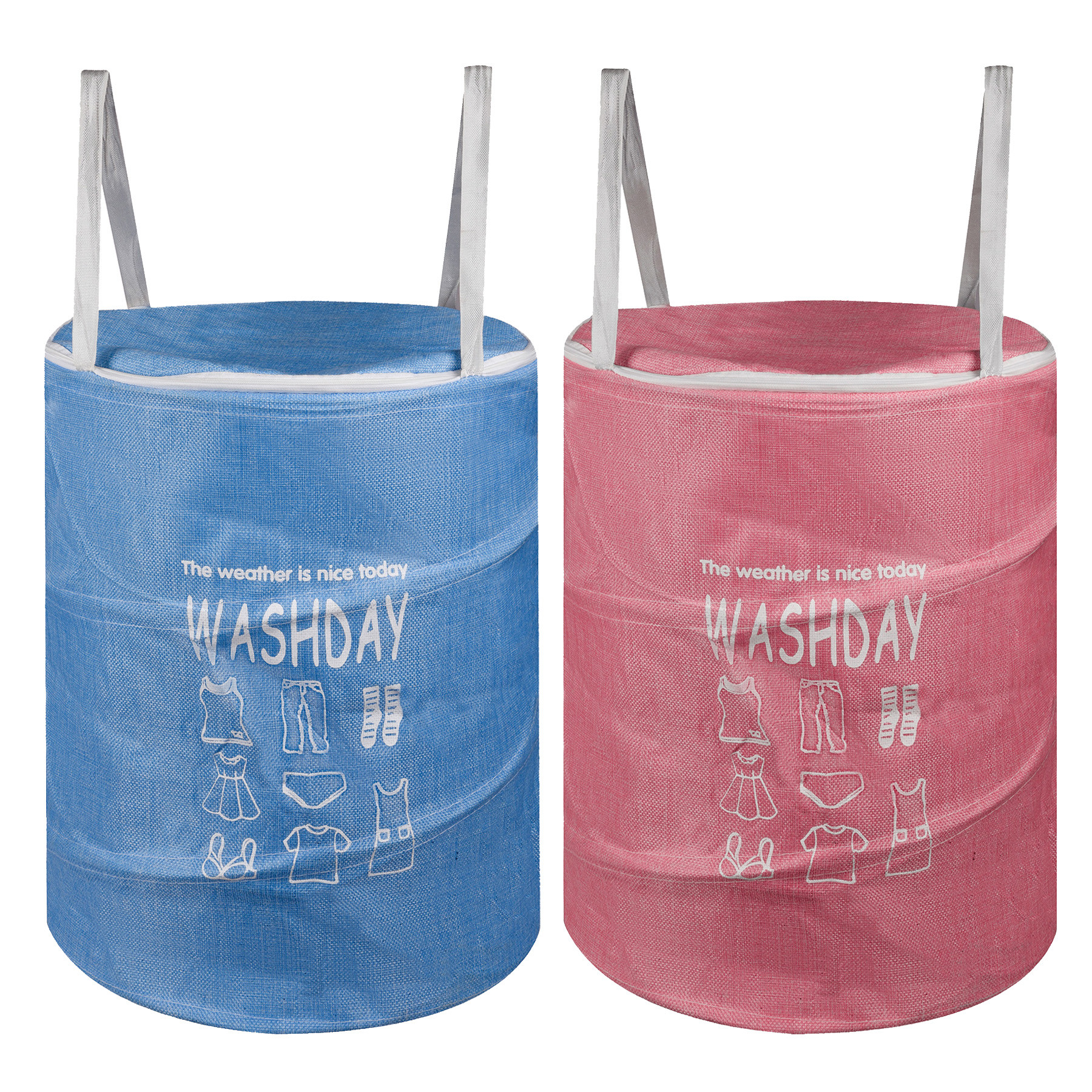 Kuber Industries Laundry Basket | Round Laundry Basket | Jute Storage Bag with Button Handles | Clothes Bag for Home | Toy Storage Basket | 45 LTR | Pack of 2 | Pink & Blue