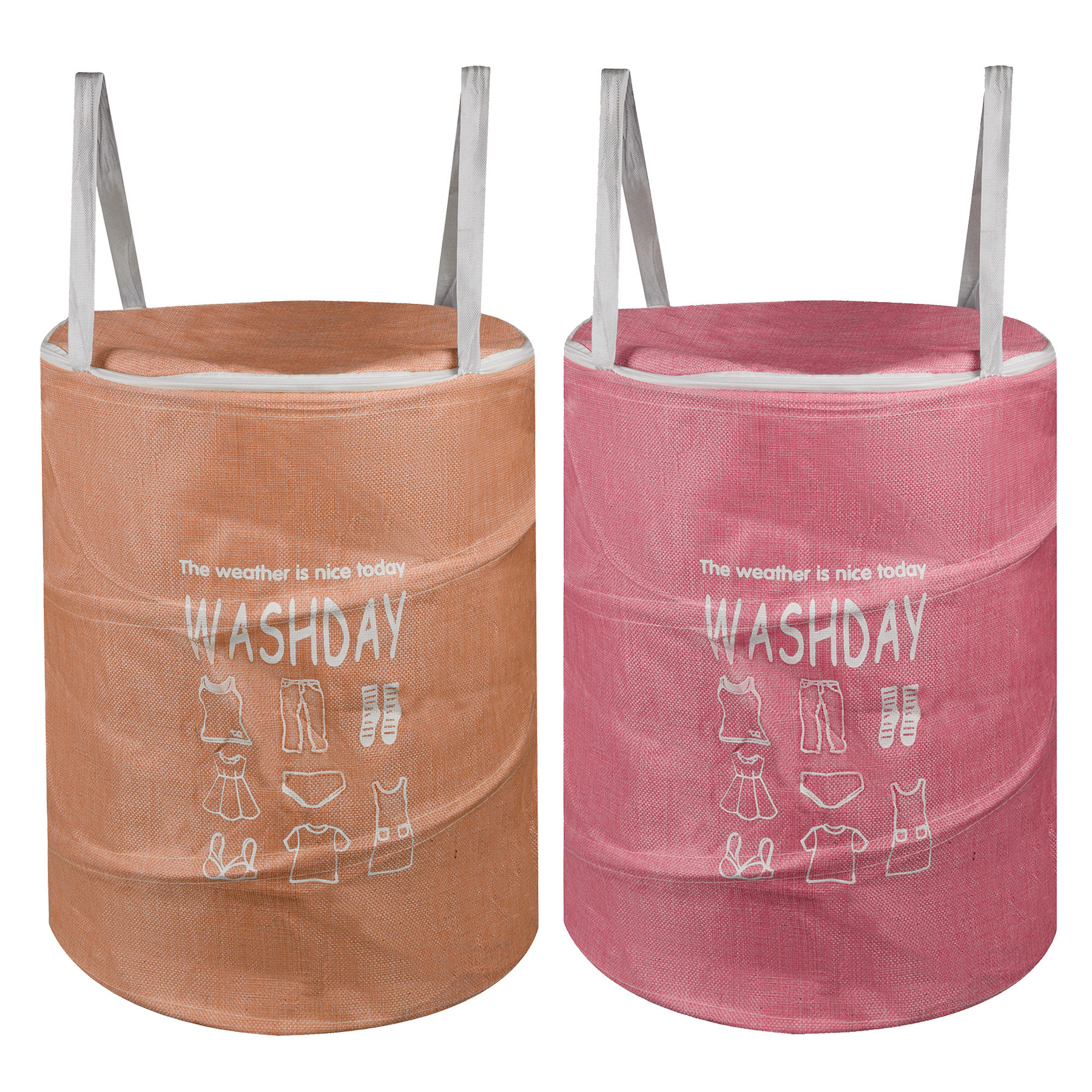 Kuber Industries Laundry Basket | Round Laundry Basket | Jute Storage Bag with Button Handles | Clothes Bag for Home | Toy Storage Basket | 45 LTR | Pack of 2 | Pink & Peach