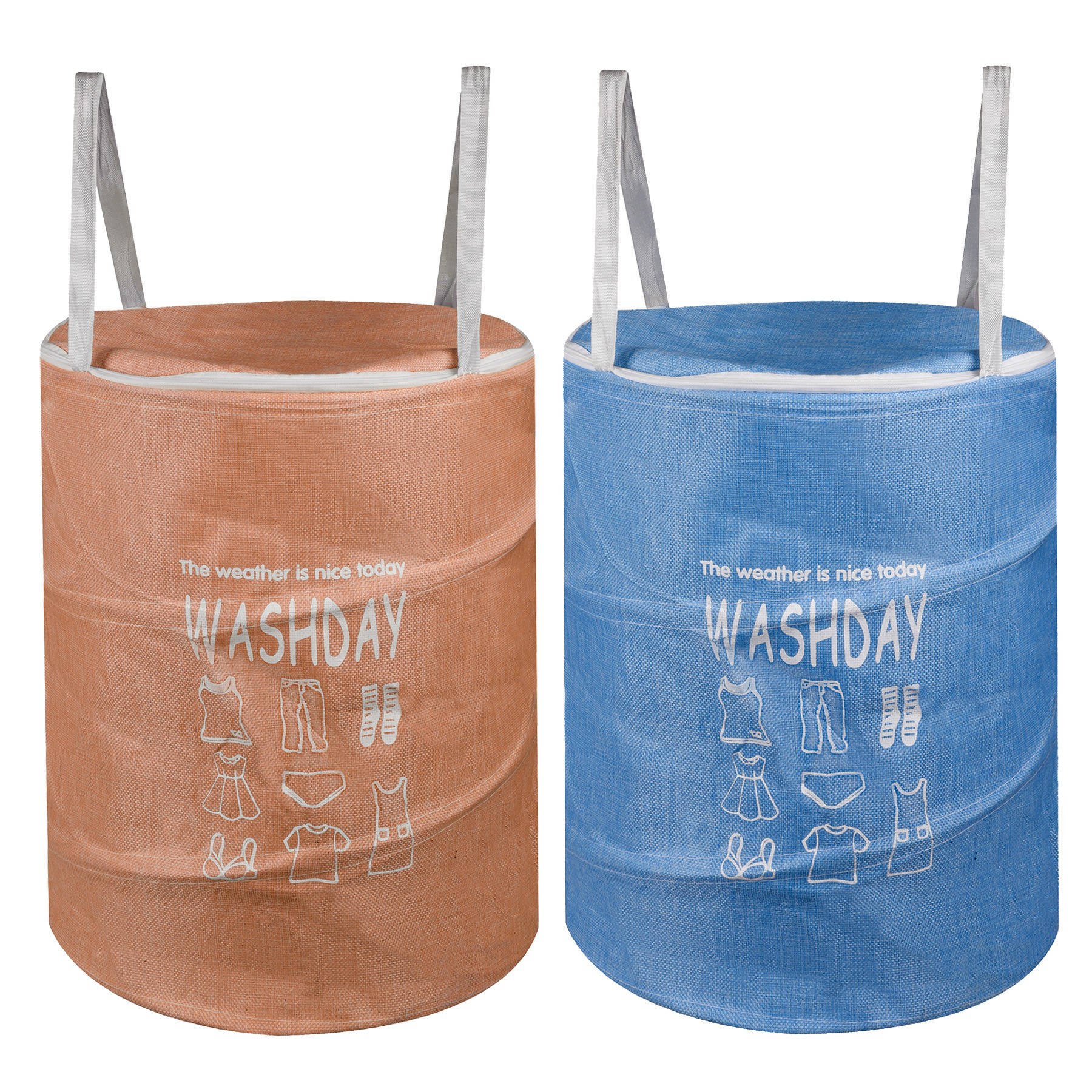 Kuber Industries Laundry Basket | Round Laundry Basket | Jute Storage Bag with Button Handles | Clothes Bag for Home | Toy Storage Basket | 45 LTR | Pack of 2 | Blue & Peach