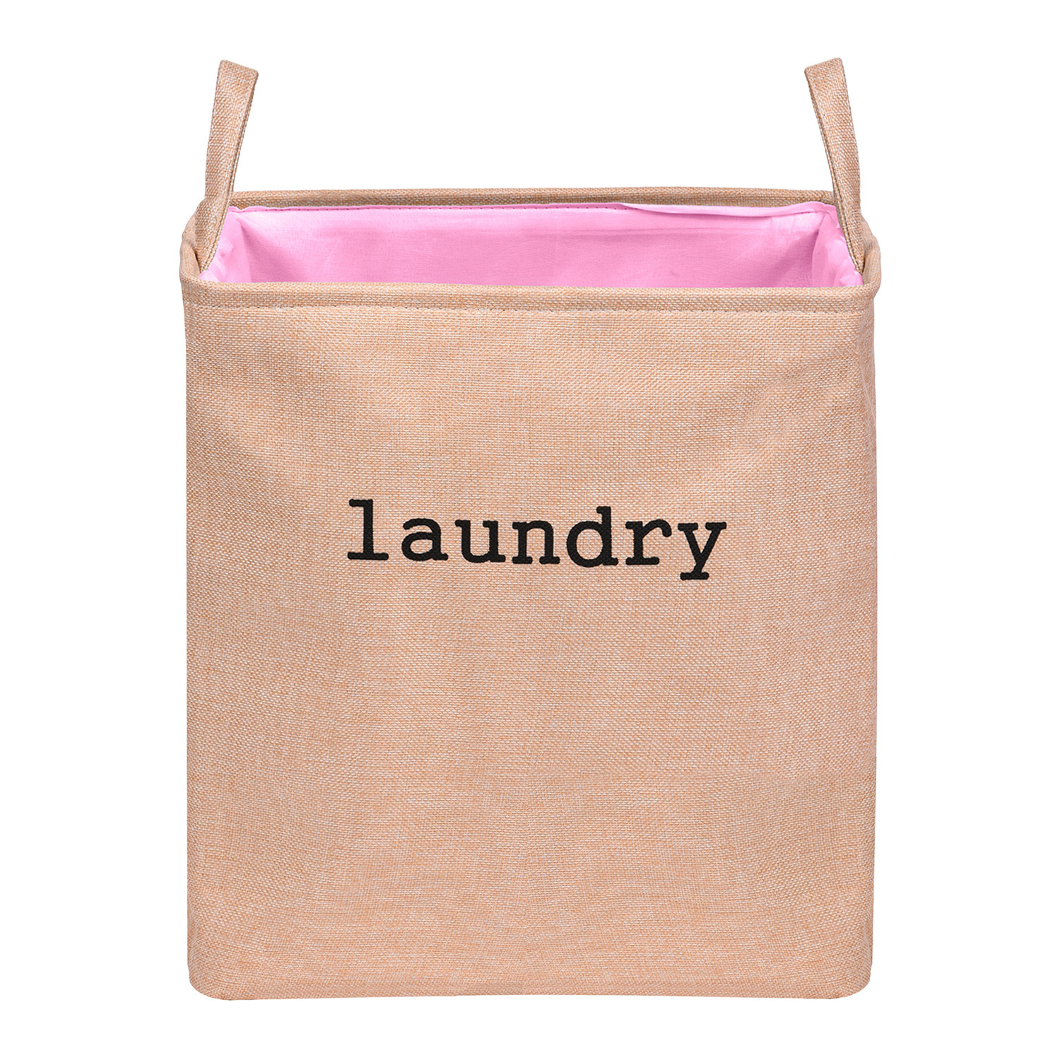 Kuber Industries Laundry Basket | Square Foldable Laundry Basket | Jute Storage Bag with Handles | Clothes Basket for Home | Toy Storage Basket | 40 LTR | Peach