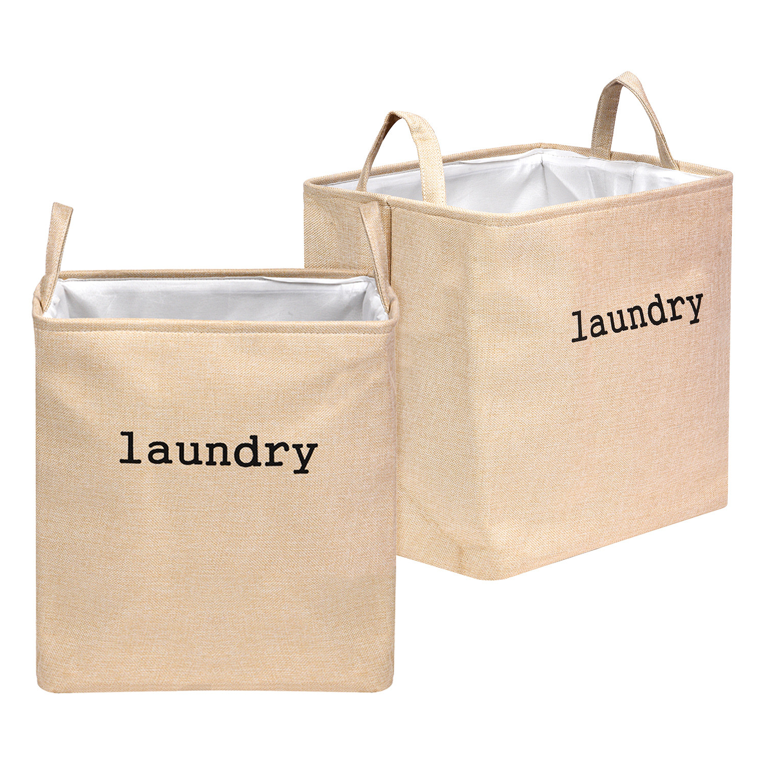 Kuber Industries Laundry Basket | Square Foldable Laundry Basket | Jute Storage Bag with Handles | Clothes Basket for Home | Toy Storage Basket | 40 LTR | Golden
