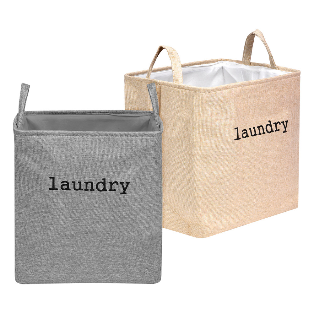 Kuber Industries Laundry Basket | Square Foldable Laundry Basket | Jute Storage Bag with Handles | Clothes Basket for Home | Toy Storage Basket | 40 LTR | Pack of 2 | Multicolor