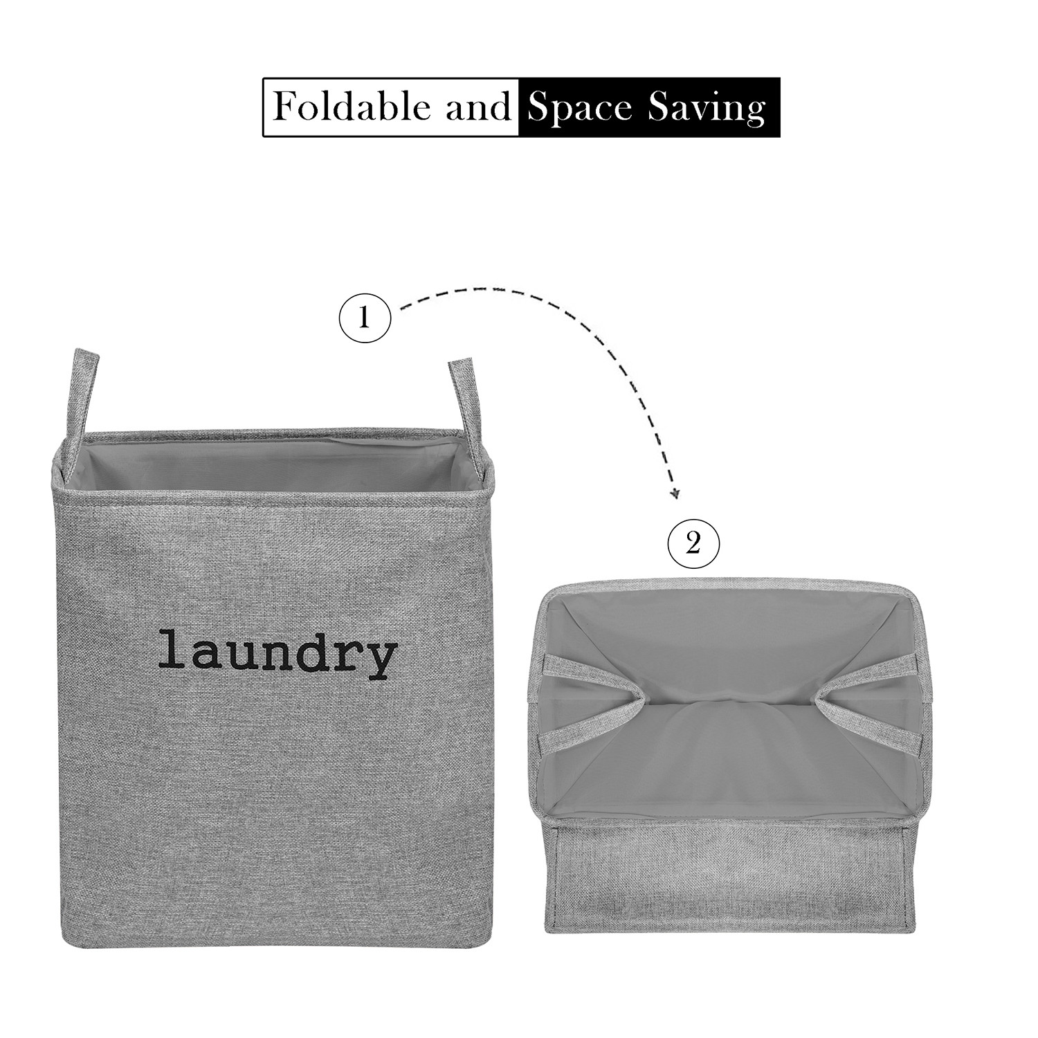 Kuber Industries Laundry Basket  Square Foldable Laundry Basket  Jute Storage Bag with Handles  Clothes Basket for Home  Toy Storage Basket  40 LTR  Gray