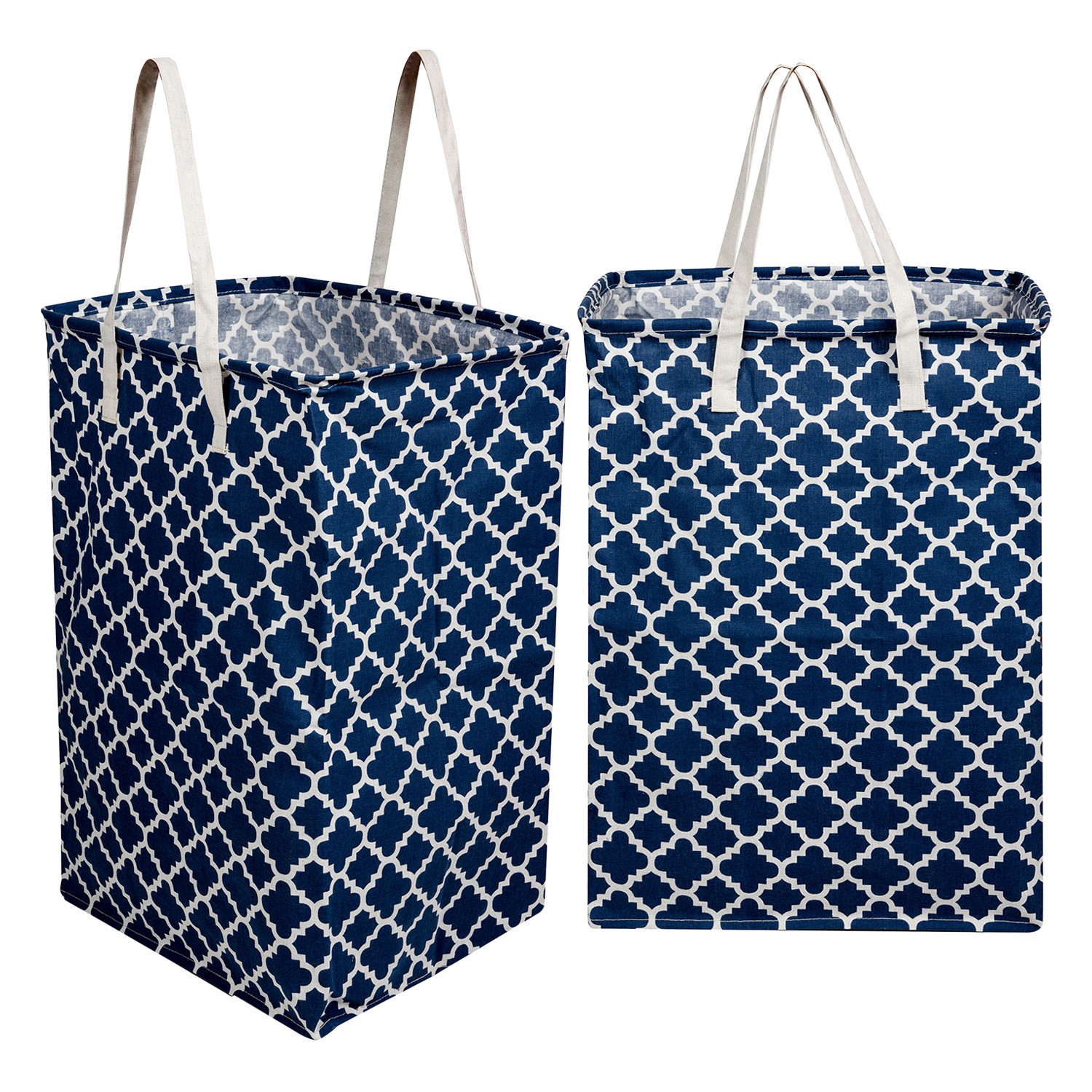 Kuber Industries Laundry Basket | Star Laundry Basket | Canvas Storage Bag with Handles | Clothes Storage Basket for Home | Toy Storage Basket | 75 LTR | Large | Navy Blue