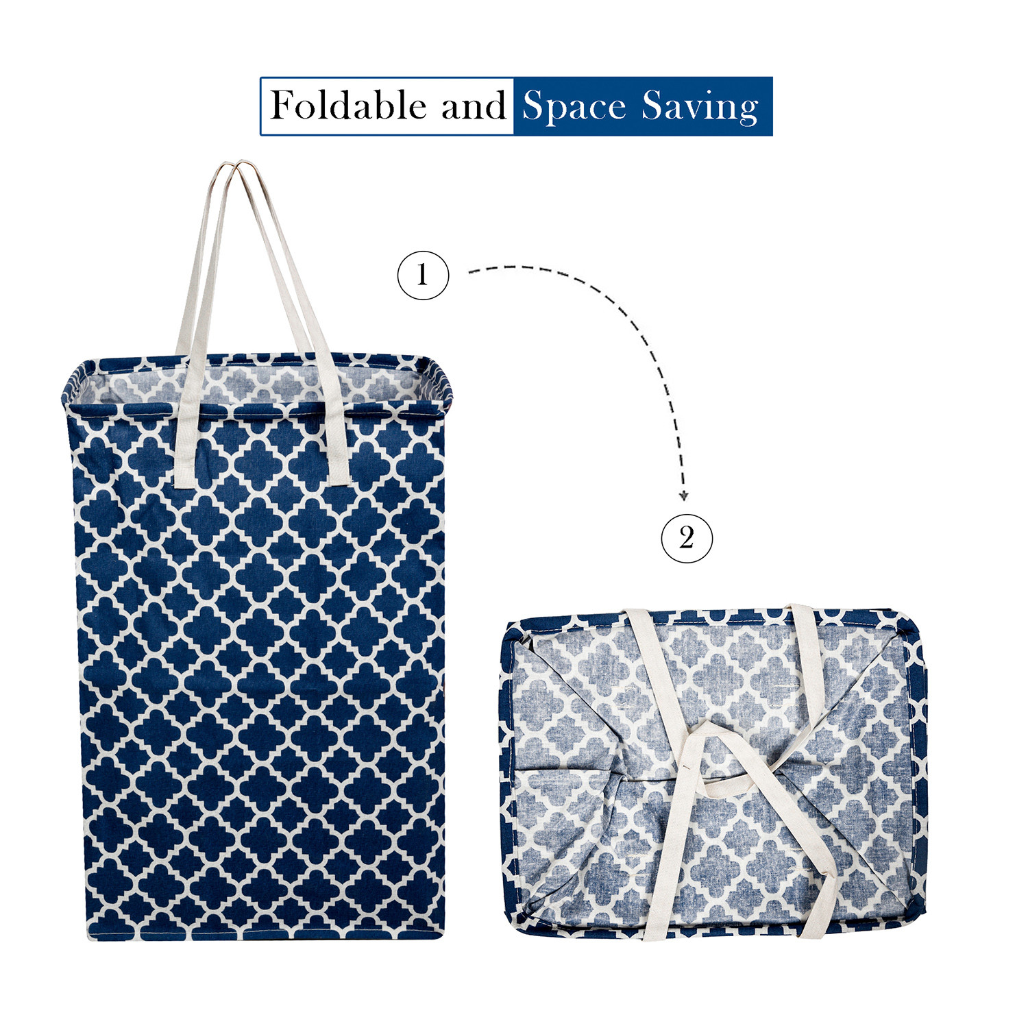 Kuber Industries Laundry Basket  Star Laundry Basket  Canvas Storage Bag with Handles  Clothes Storage Basket for Home  Toy Storage Basket  75 LTR  Large  Navy Blue