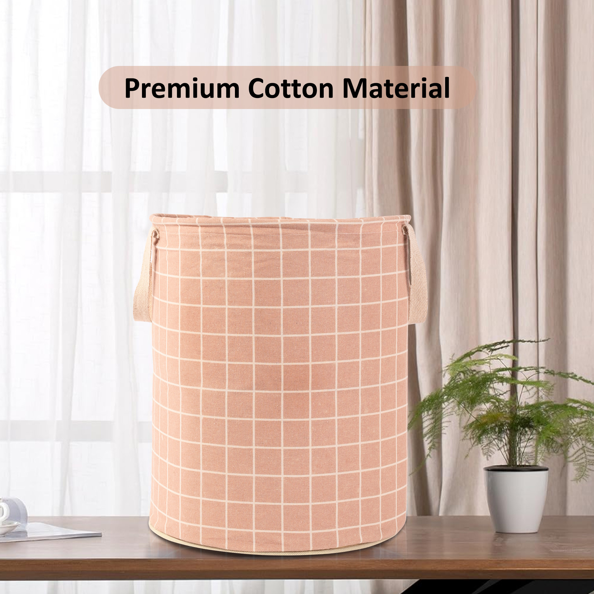 Kuber Industries Laundry Basket 60 LTR Cotton Round Laundry Hamper Check-Print Clothes Storage Bag  Basket for Clothes  Foldable Laundry Bag  Toy Storage Basket  Brown