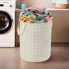 Laundry Basket (60 LTR) Cotton Round Laundry Hamper (Check-Print) Clothes Storage Bag | Basket for Clothes | Foldable Laundry Bag | Toy Storage Basket | Light Grey