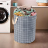 Laundry Basket (60 LTR) Cotton Round Laundry Hamper (Check-Print) Clothes Storage Bag | Basket for Clothes | Foldable Laundry Bag | Toy Storage Basket | Dark Grey