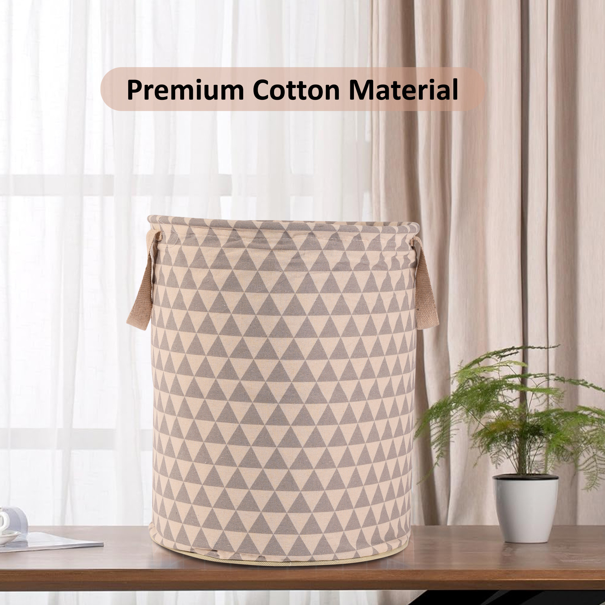 Kuber Industries Laundry Basket 60 LTR Cotton Round Laundry Hamper Triangle-Print Clothes Storage Bag  Basket for Clothes  Foldable Laundry Bag  Toy Storage Basket  Grey