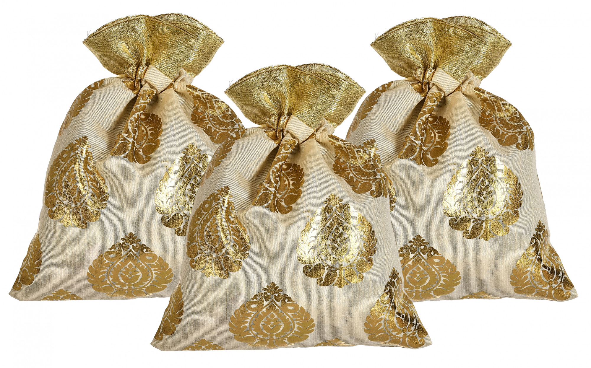 Kuber Industries Leaf Design  Drawstring Potli Bag Party Wedding Favor Gift Jewelry Bags-(Gold)