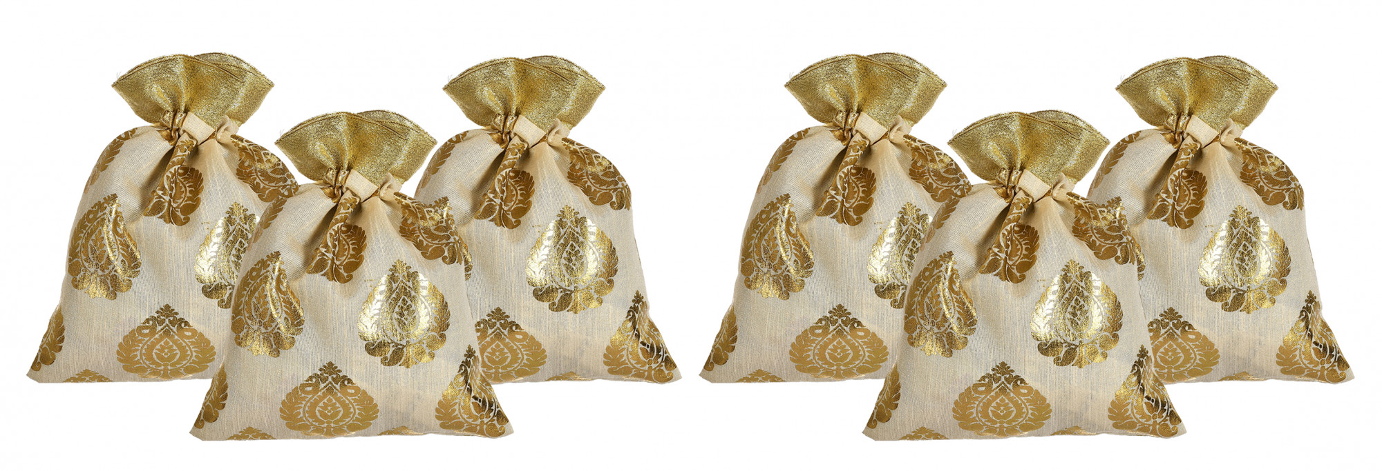 Kuber Industries Leaf Design  Drawstring Potli Bag Party Wedding Favor Gift Jewelry Bags-(Gold)