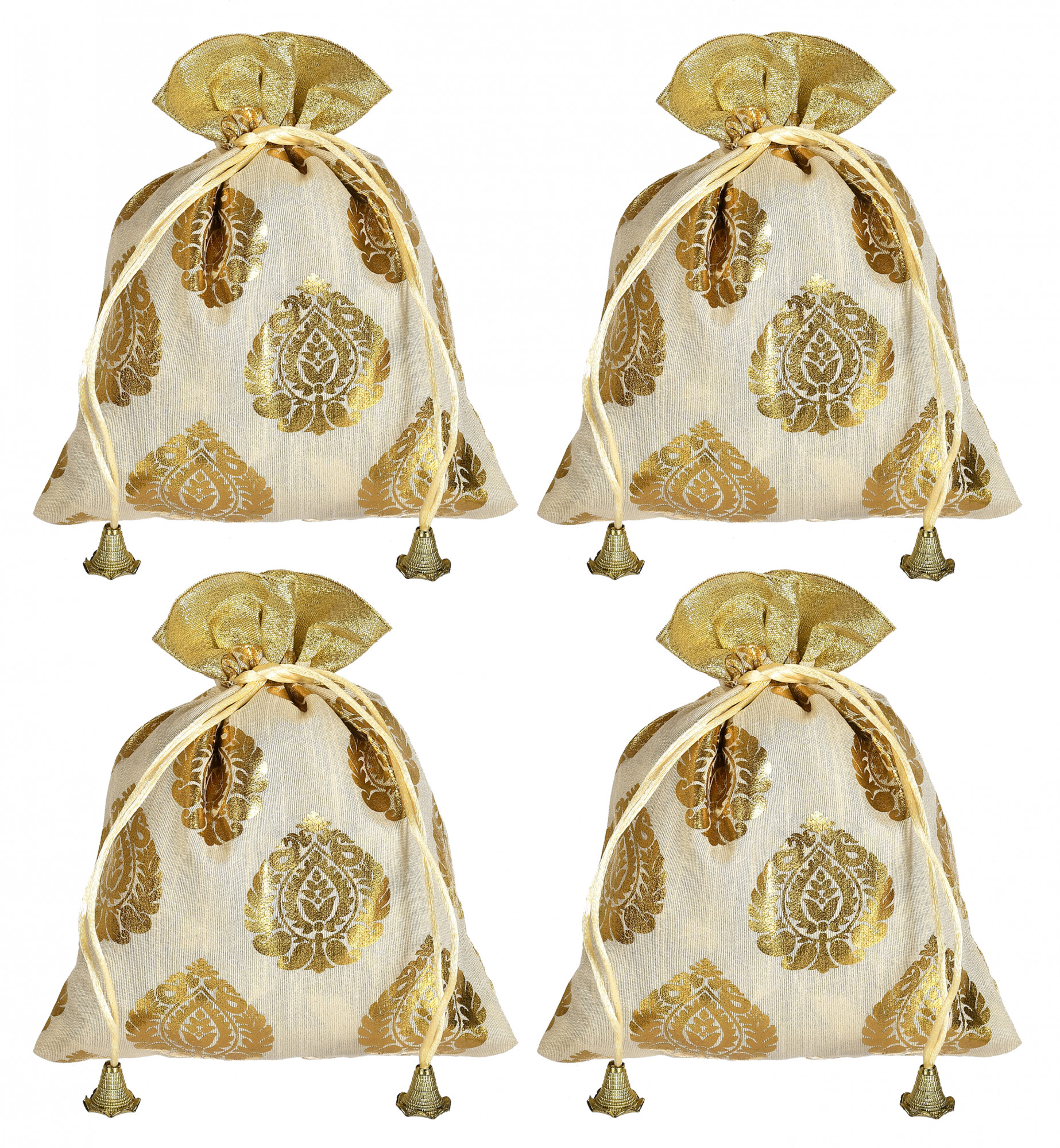 Kuber Industries Leaf Design  Drawstring Potli Bag Party Wedding Favor Gift Jewelry Bags-(Gold)