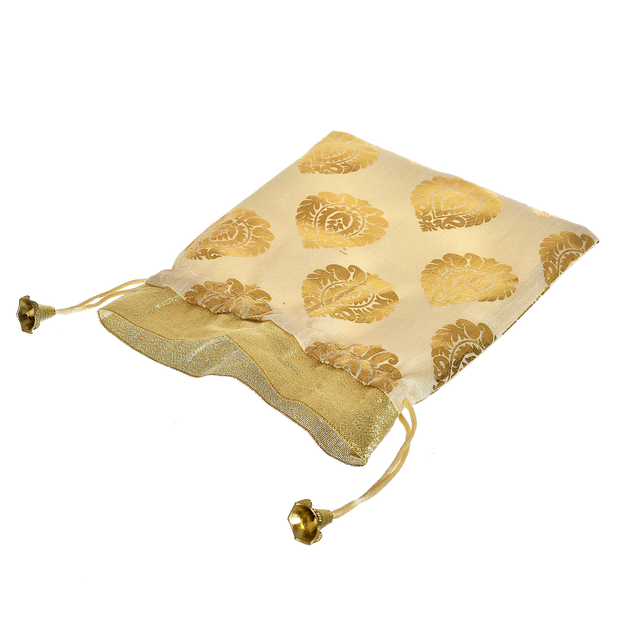 Kuber Industries Leaf Design  Drawstring Potli Bag Party Wedding Favor Gift Jewelry Bags-(Gold & Red)