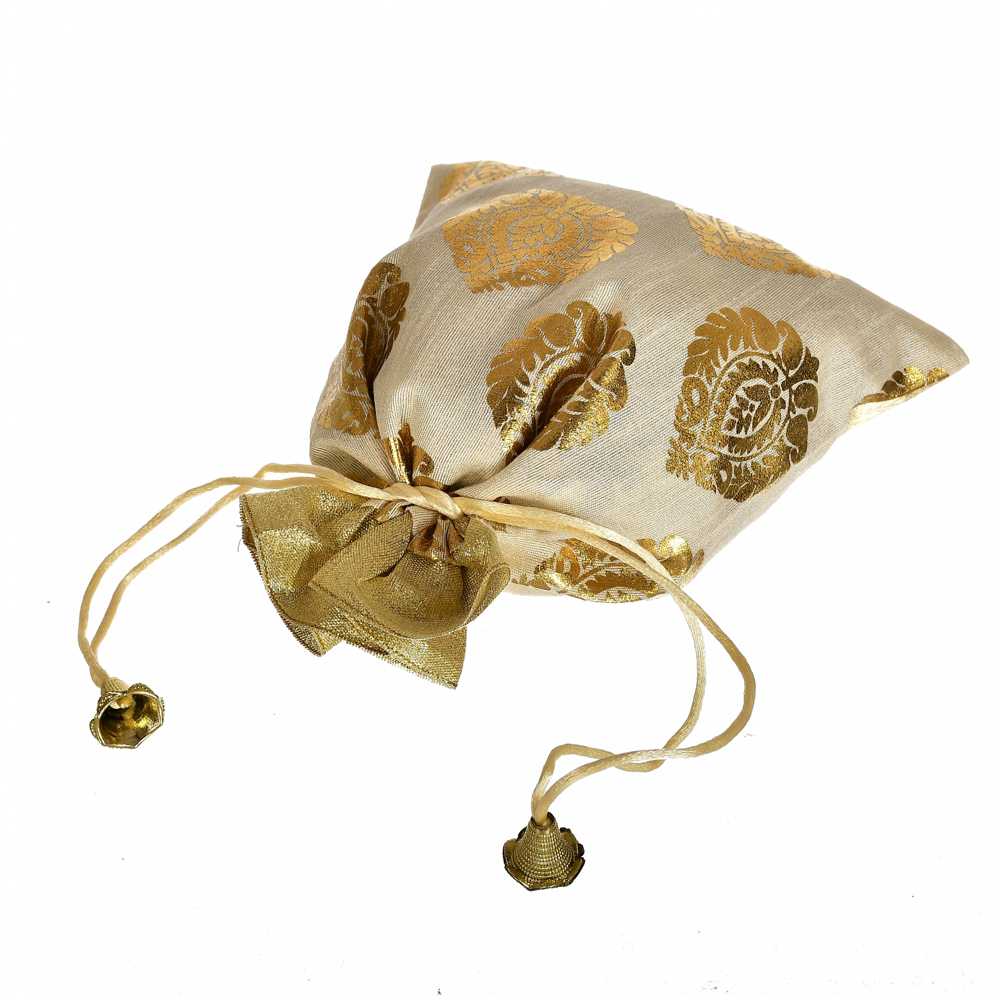 Kuber Industries Leaf Design  Drawstring Potli Bag Party Wedding Favor Gift Jewelry Bags-(Gold & Red)