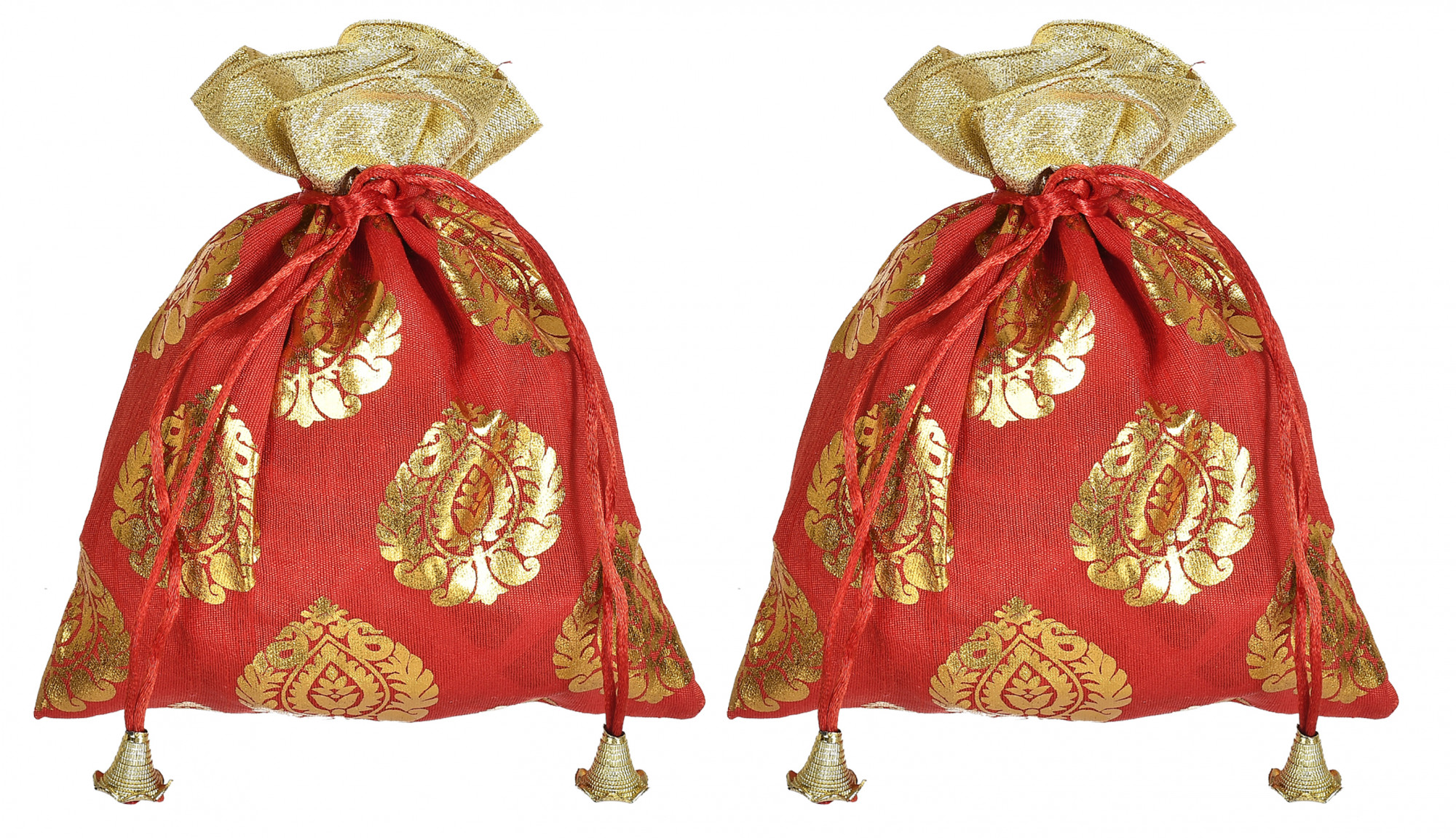 Kuber Industries Leaf Design  Drawstring Potli Bag Party Wedding Favor Gift Jewelry Bags-(Red)