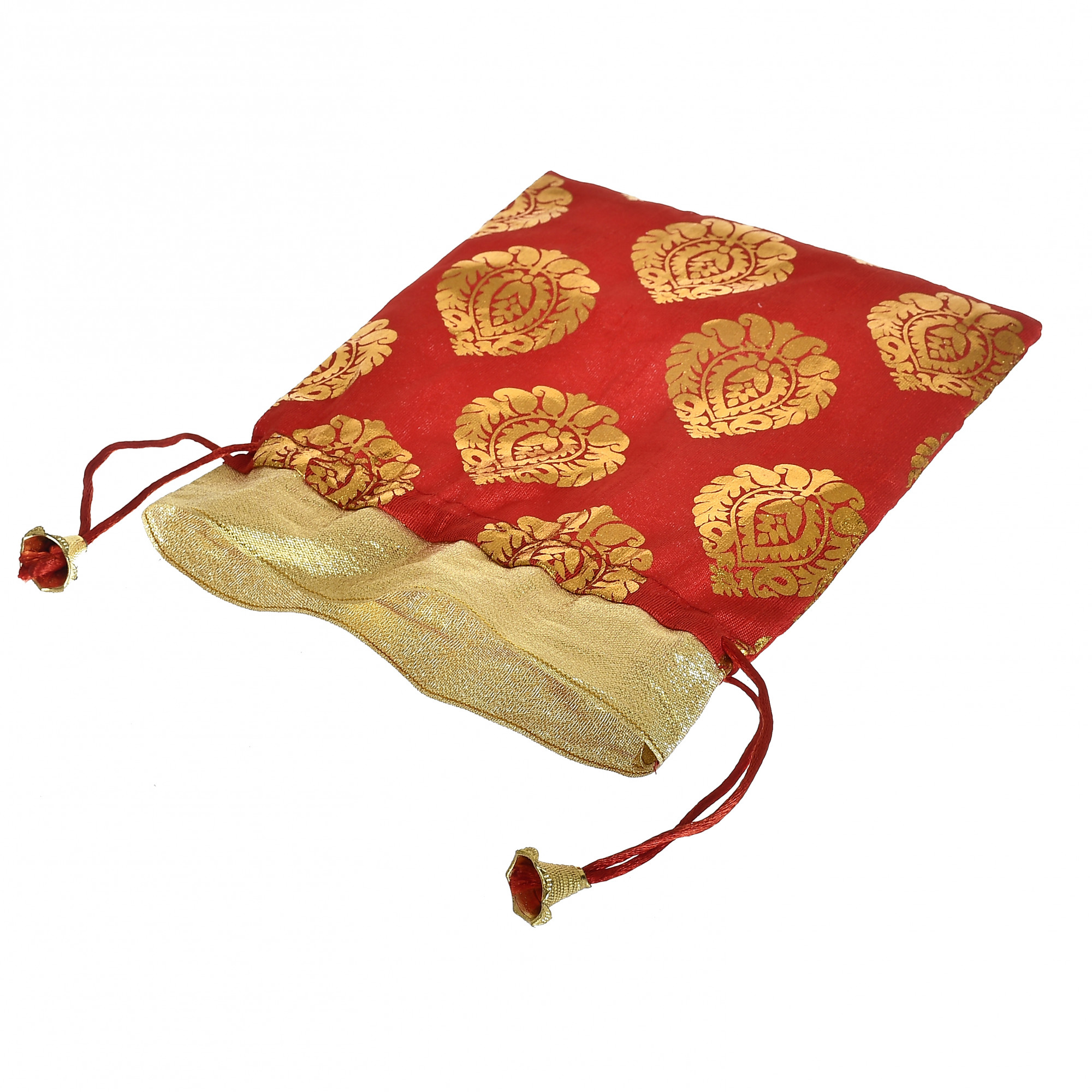 Kuber Industries Leaf Design  Drawstring Potli Bag Party Wedding Favor Gift Jewelry Bags-(Red)