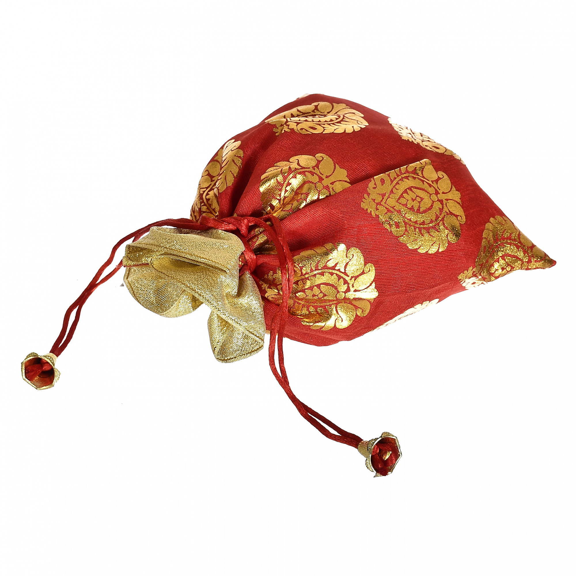 Kuber Industries Leaf Design  Drawstring Potli Bag Party Wedding Favor Gift Jewelry Bags-(Red)